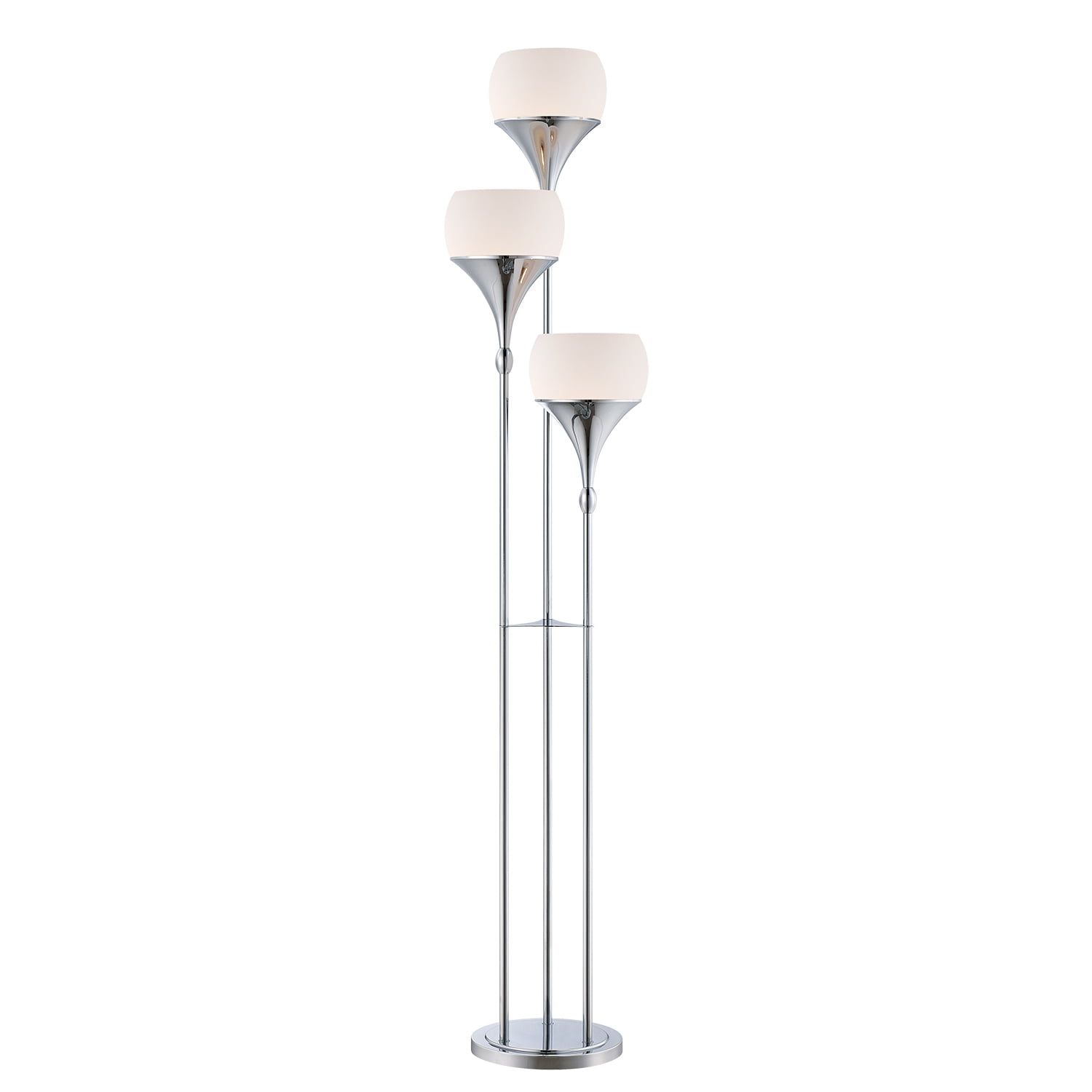 Celestel Polished Chrome 65" Floor Lamp with White Glass Shades