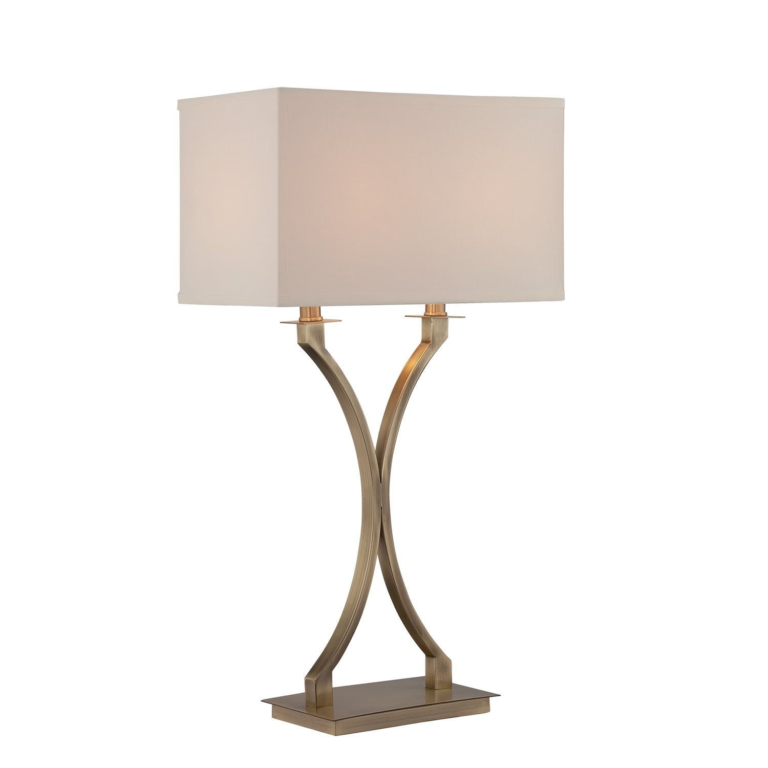 Antique Brass Table Lamp with Off-White Fabric Shade