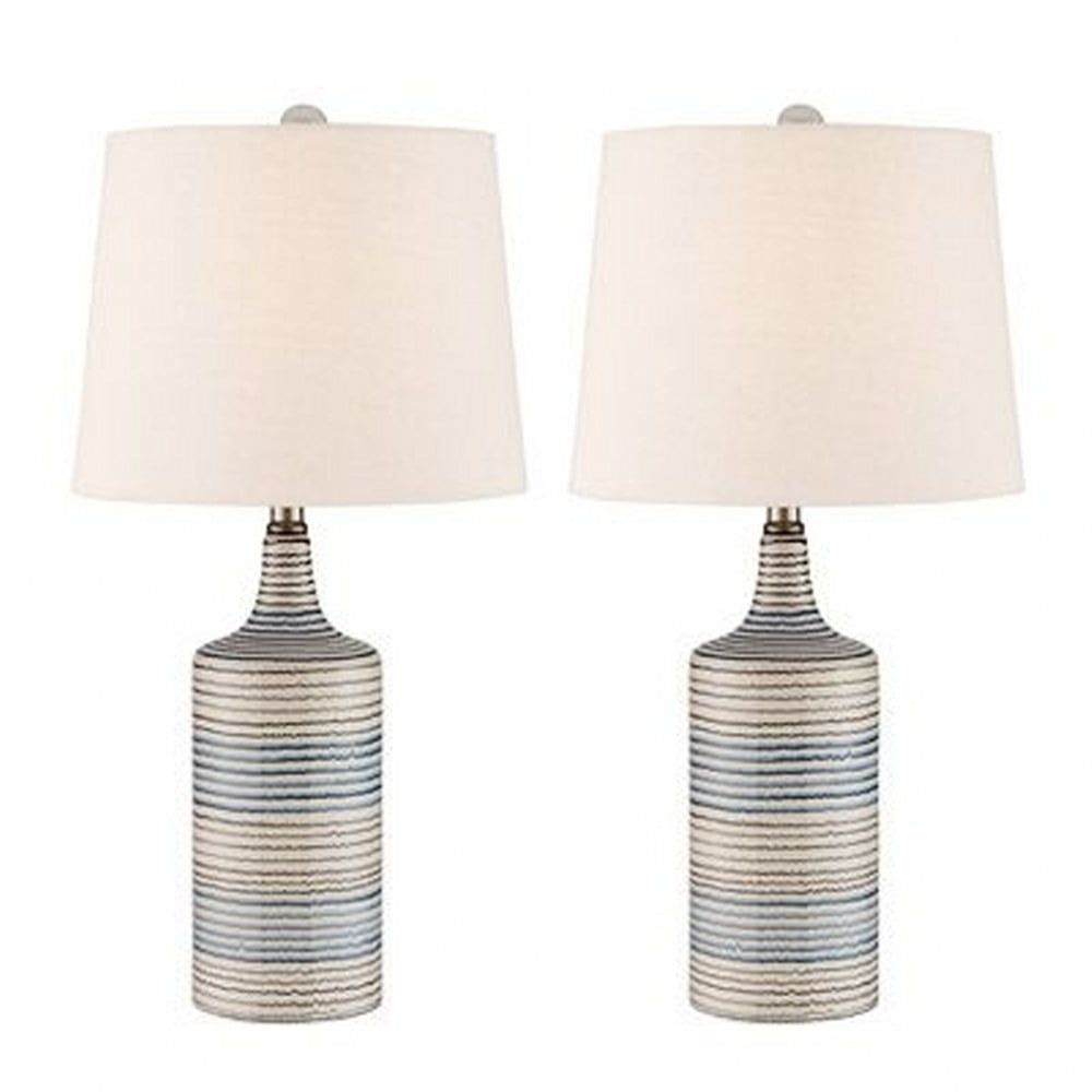 Felicia 23" Striped Ceramic Table Lamp Set with Beige Shades