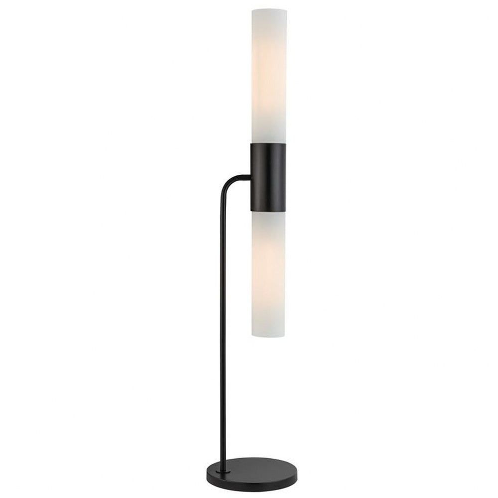 Black Metal 60" LED Floor Lamp with Frosted Glass Shade