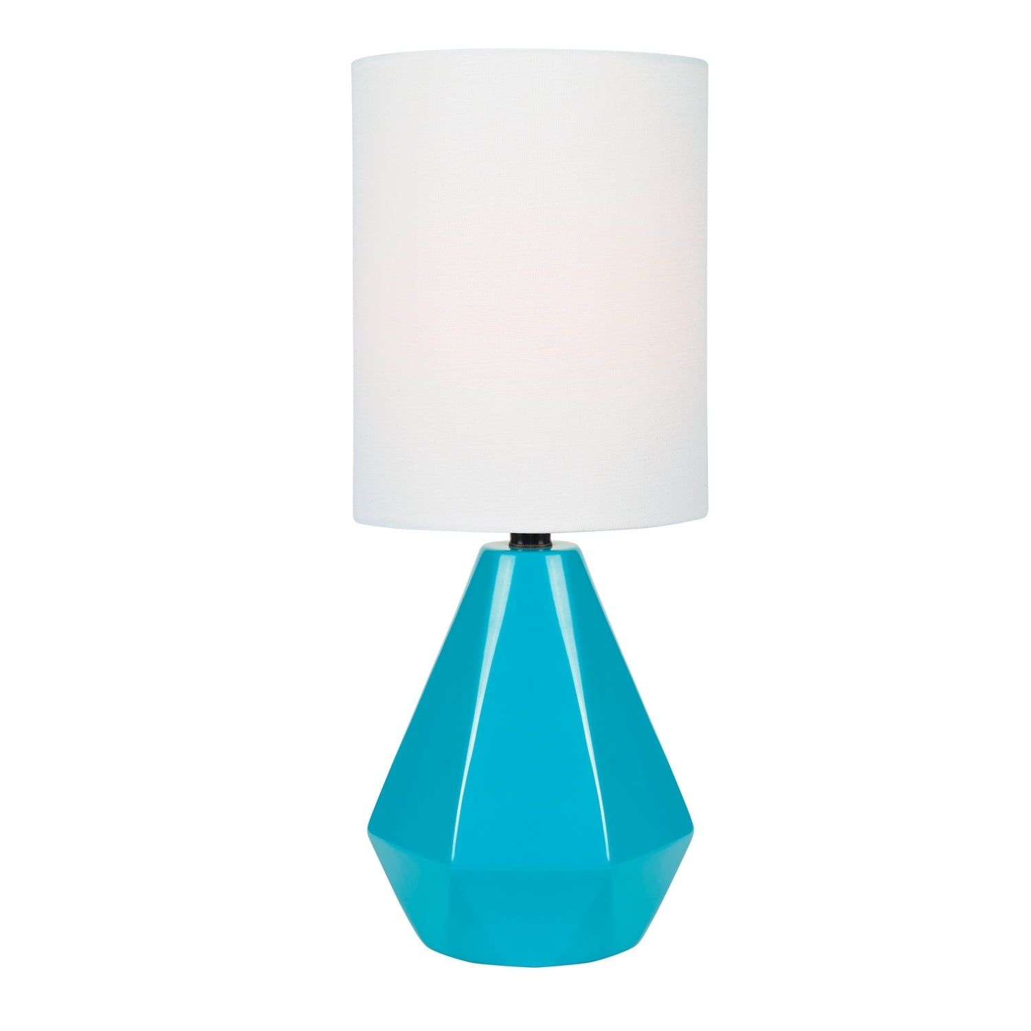 Blue Ceramic Faceted Table Lamp with White Linen Shade