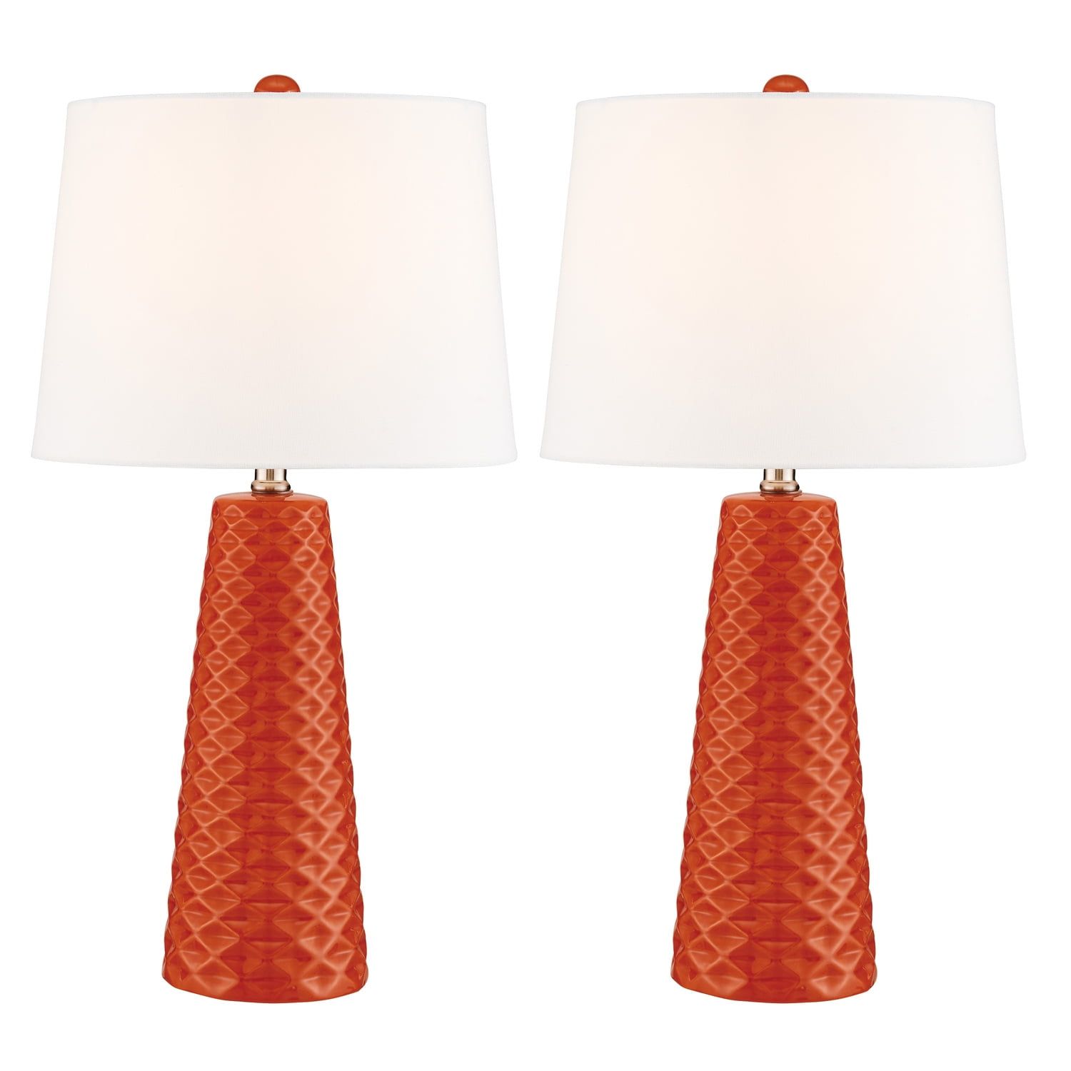 Muriel 24" Orange Ceramic Table Lamp Set with Fabric Shades