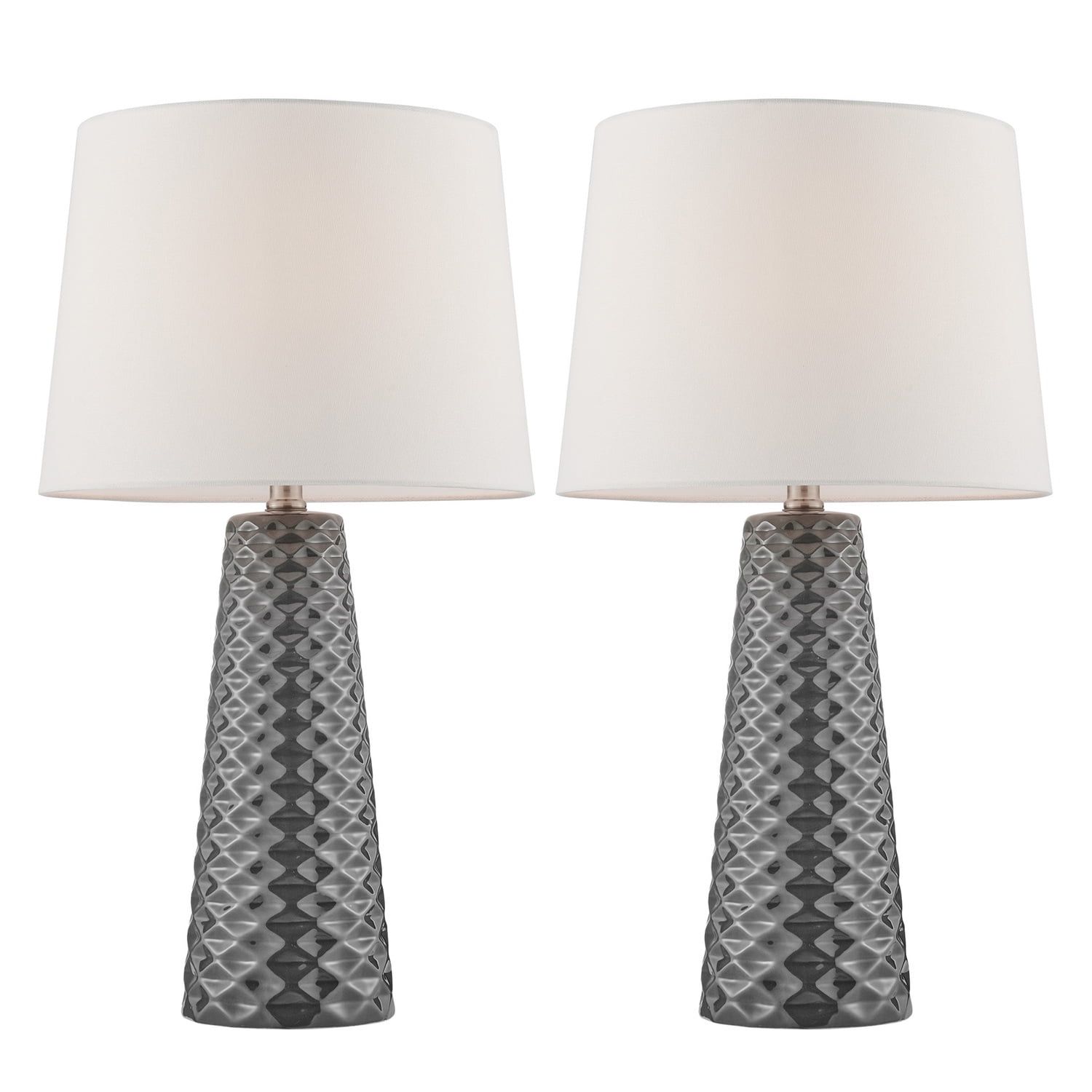 Muriel Gray Ceramic Table Lamp Set with White Linen Shades