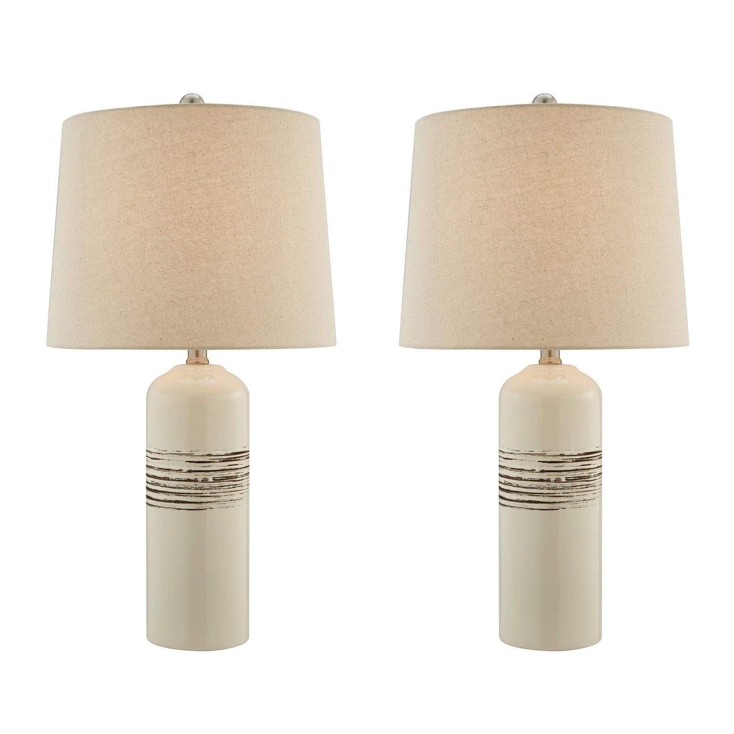 Noelle White Ceramic Table Lamp Set with Oatmeal Linen Shade