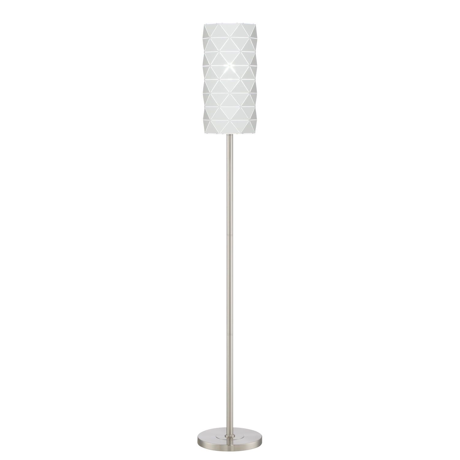 White Geometric Metal Shade Floor Lamp with Brushed Nickel Base