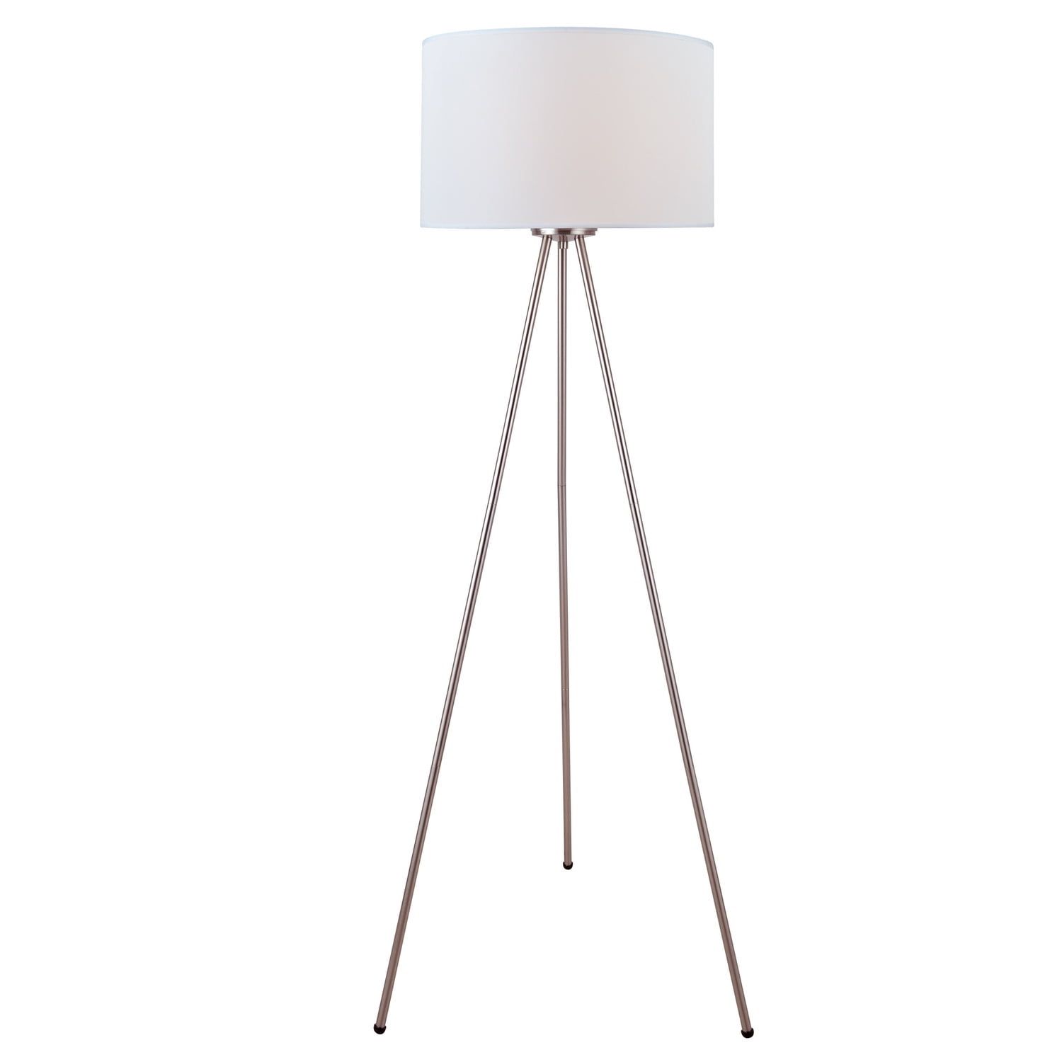 Contemporary Polished Steel 59.5'' Tripod Floor Lamp with Off-White Shade