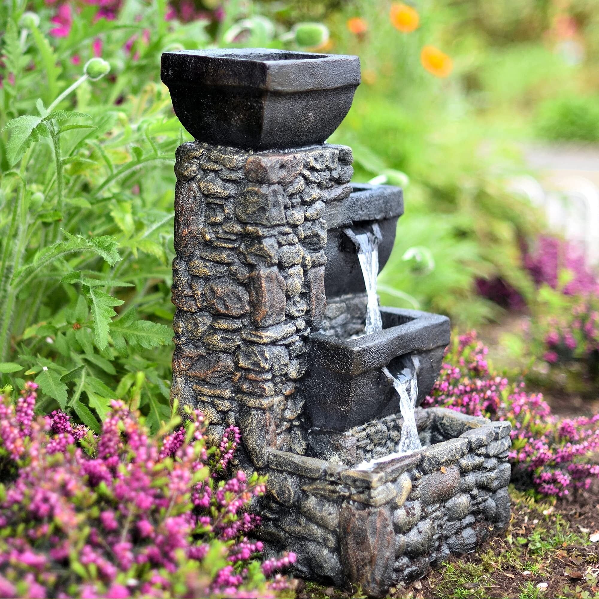 Labyrinth Stone Tier Water Fountain with LED Lights