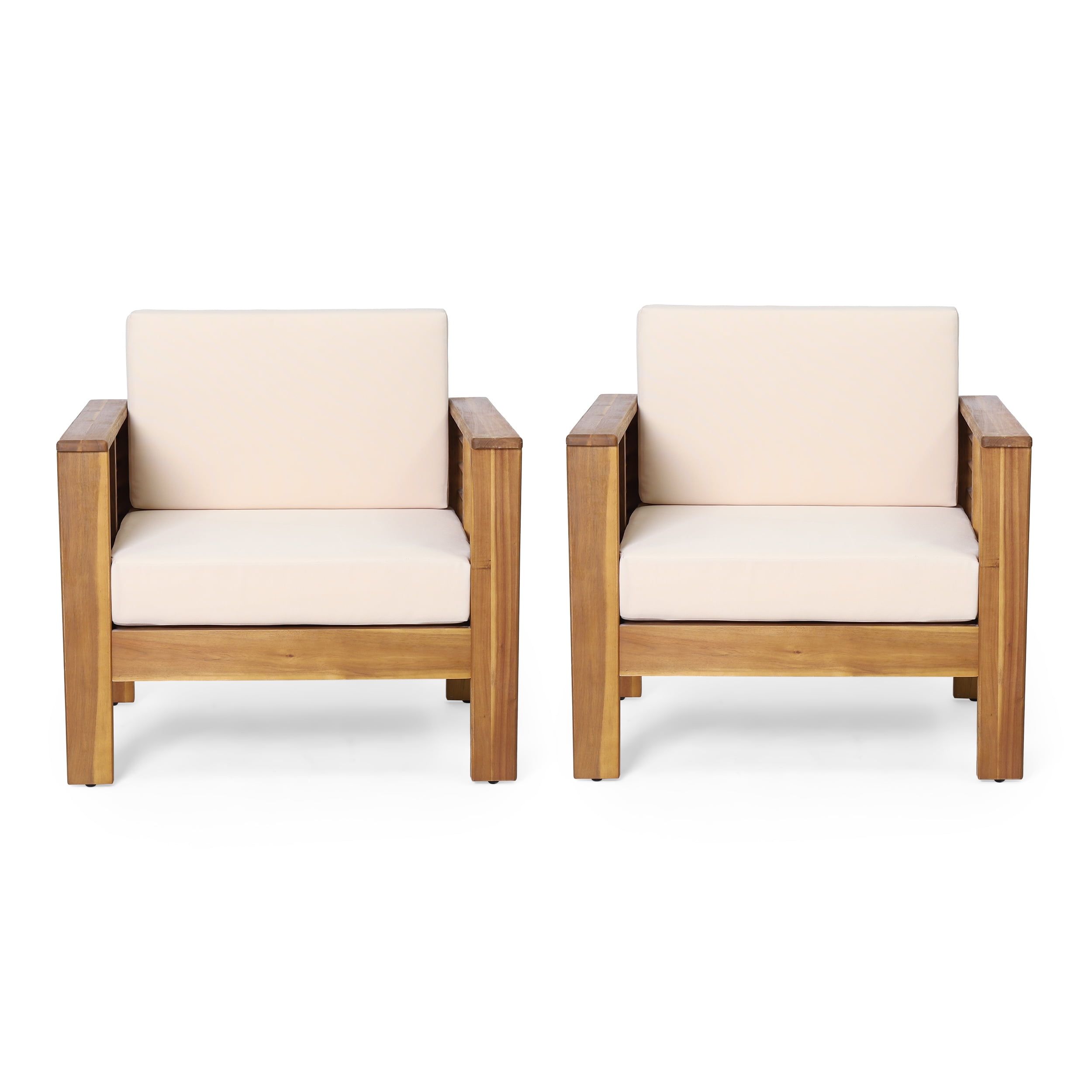 Teak and Cream Wood Lounge Armchair with Water-Resistant Cushions