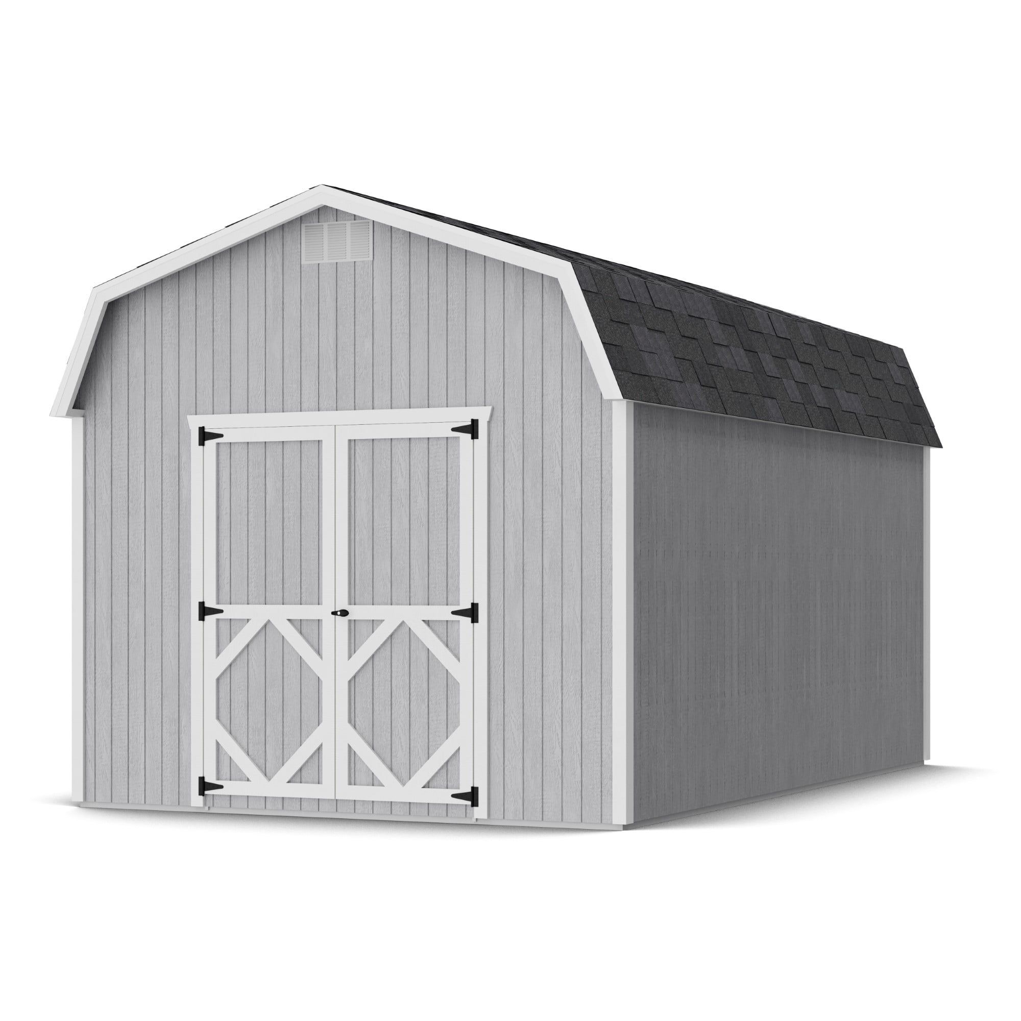 Classic Gray and White 10' x 16' Gambrel Roof Outdoor Wood Storage Barn Kit