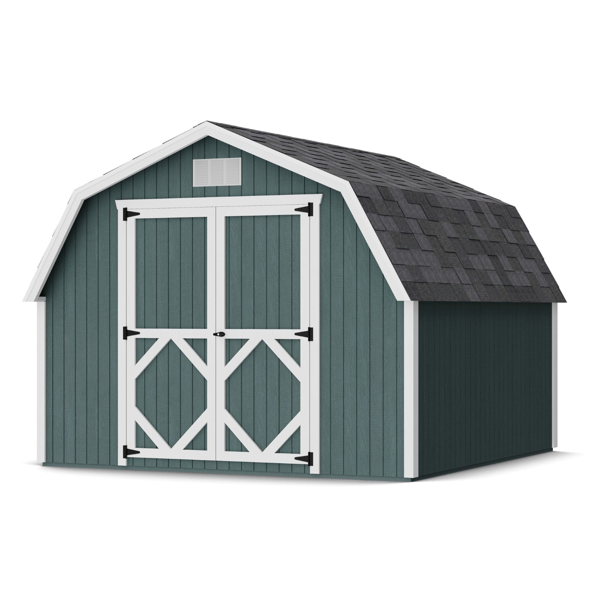 Classic Gambrel 10' x 10' Green and White Wood Storage Shed Kit