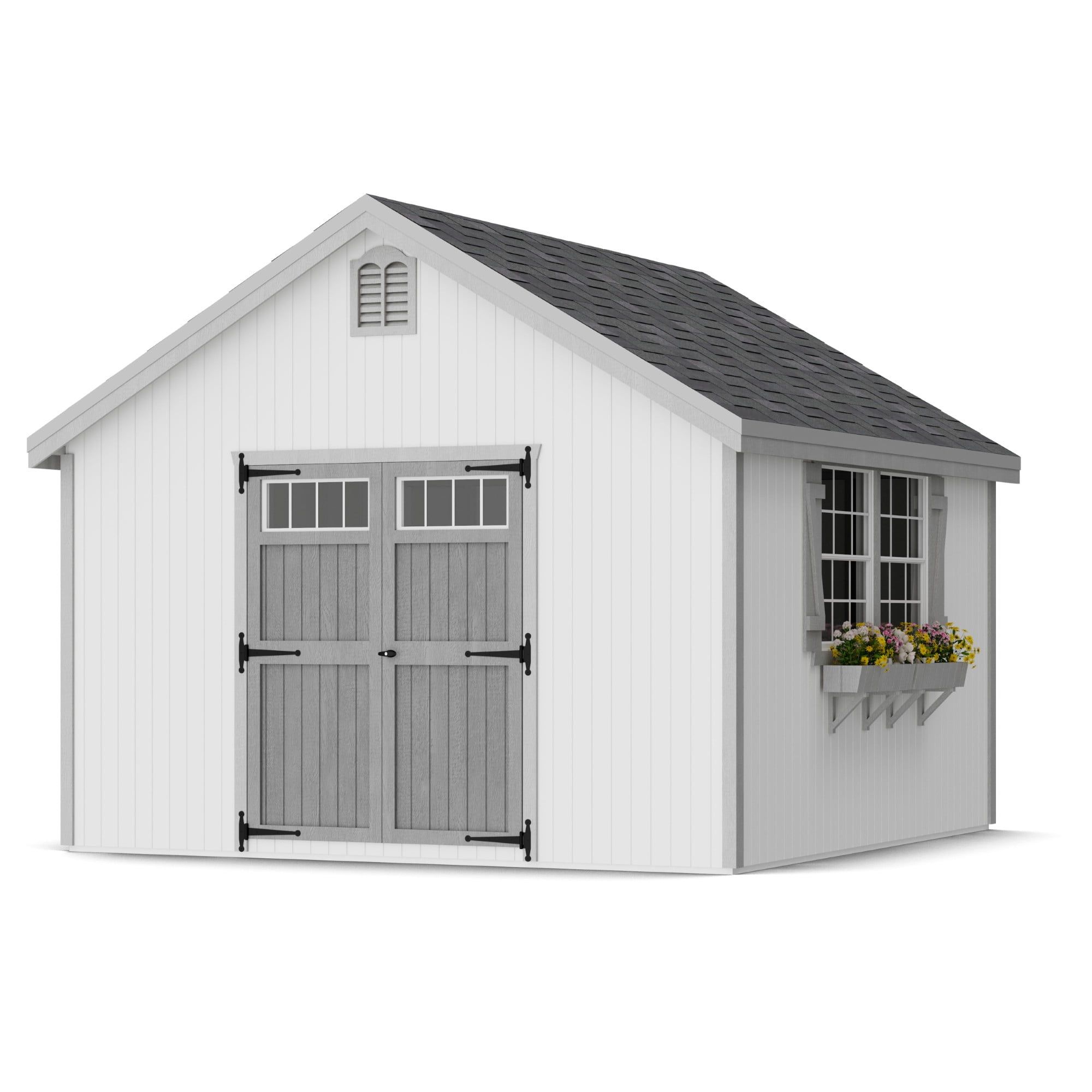 Colonial Williamsburg 12' x 12' White and Gray Wood Storage Shed Kit with Windows