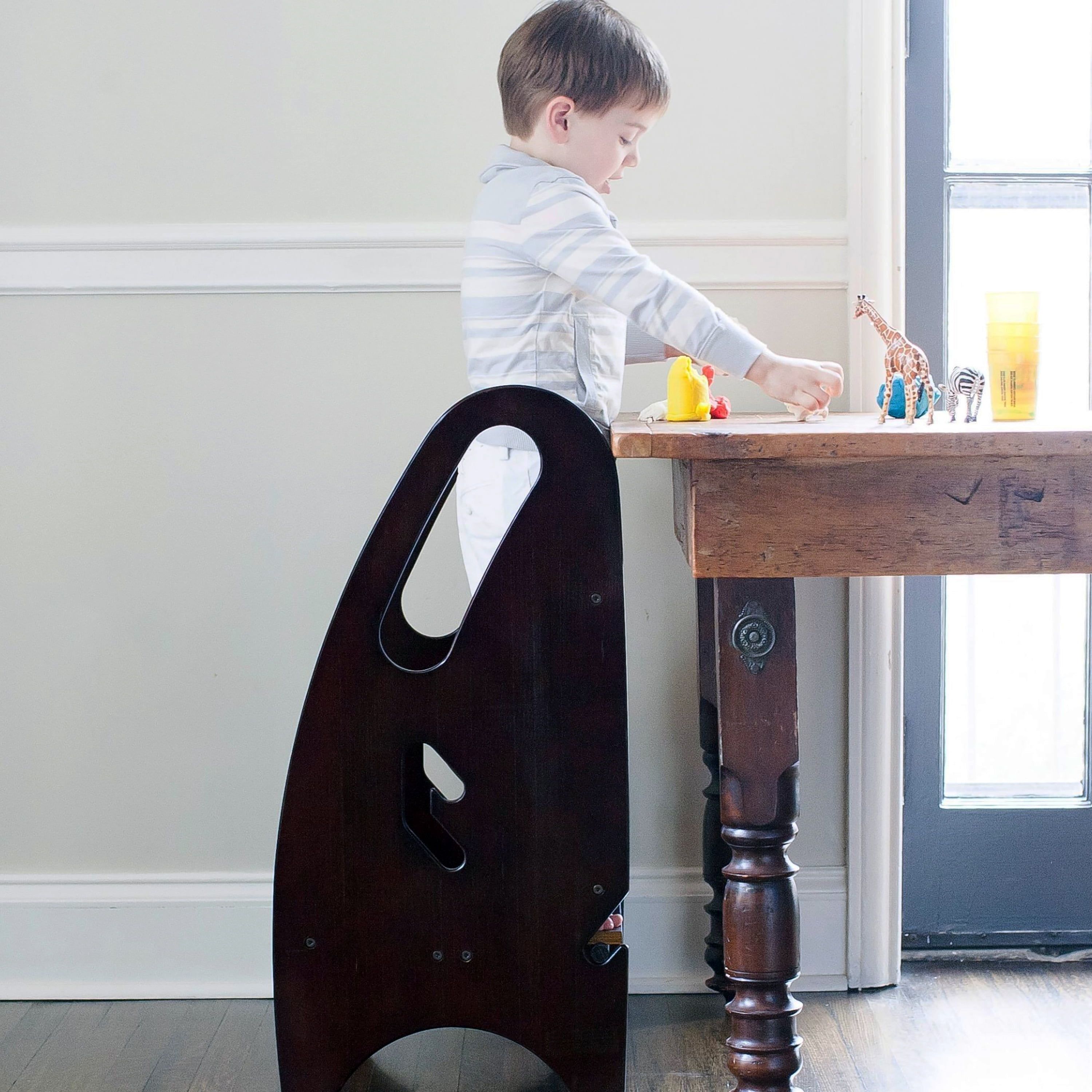 Espresso Wooden 3-in-1 Growing Step Stool with Safety Rails