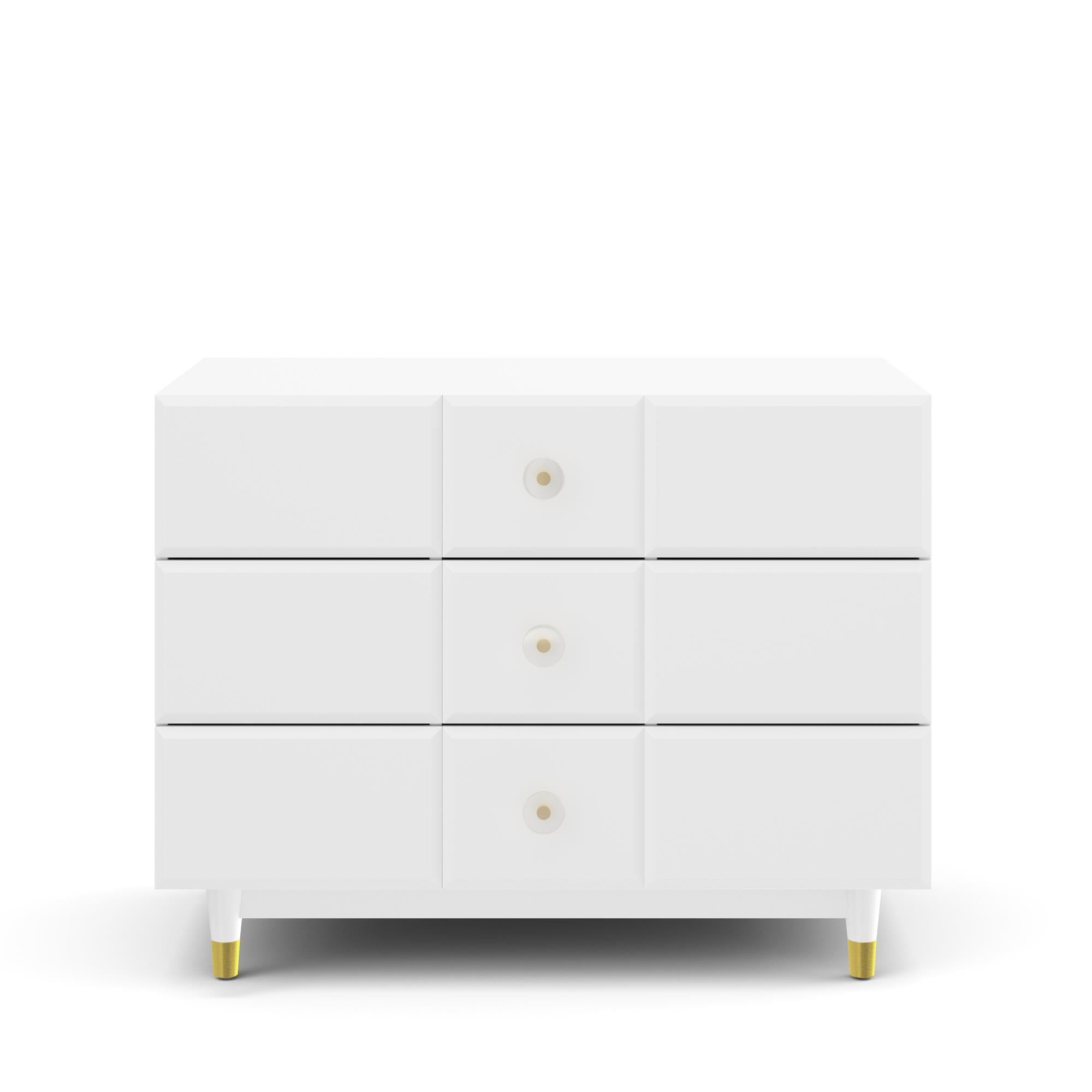 White 3-Drawer Dresser with Gold Hardware and Safety Strap