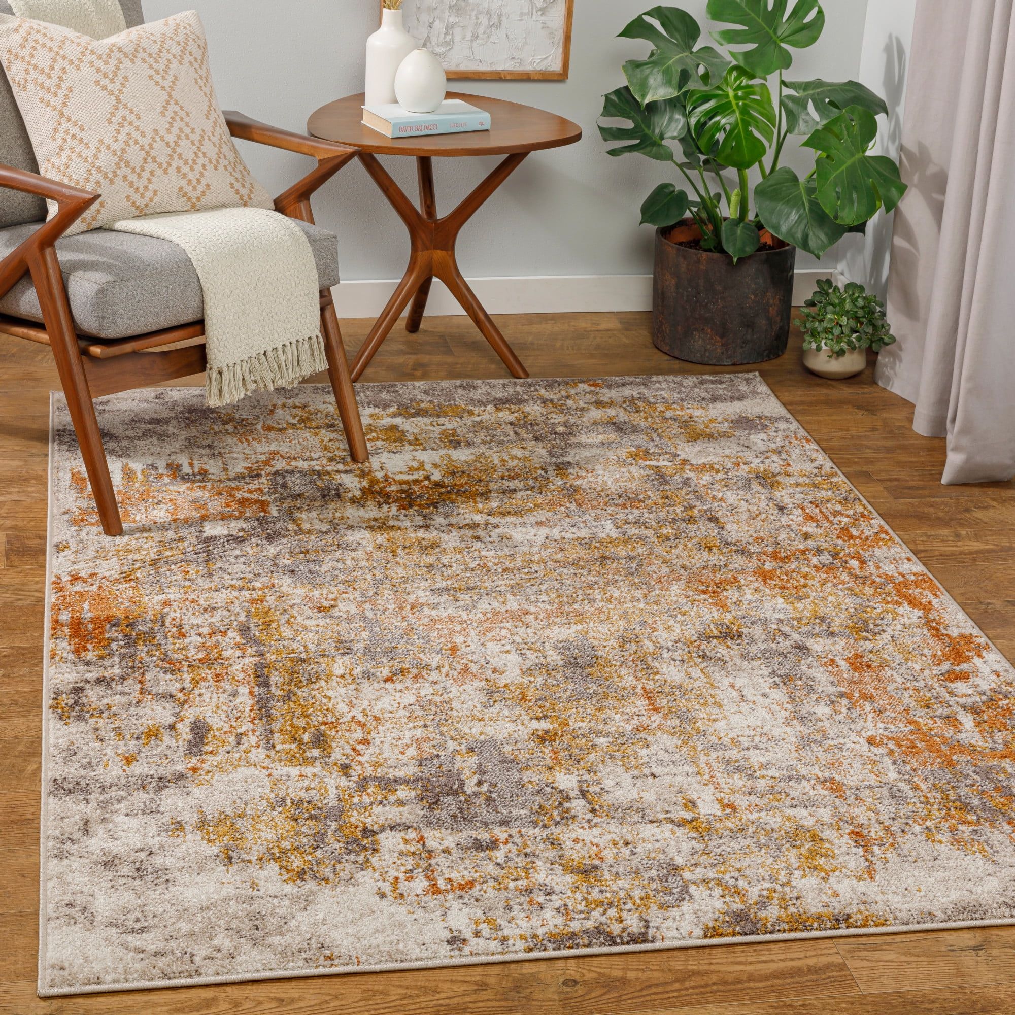 Ankara Medium Brown and Rust Abstract 5'2" x 7' Area Rug