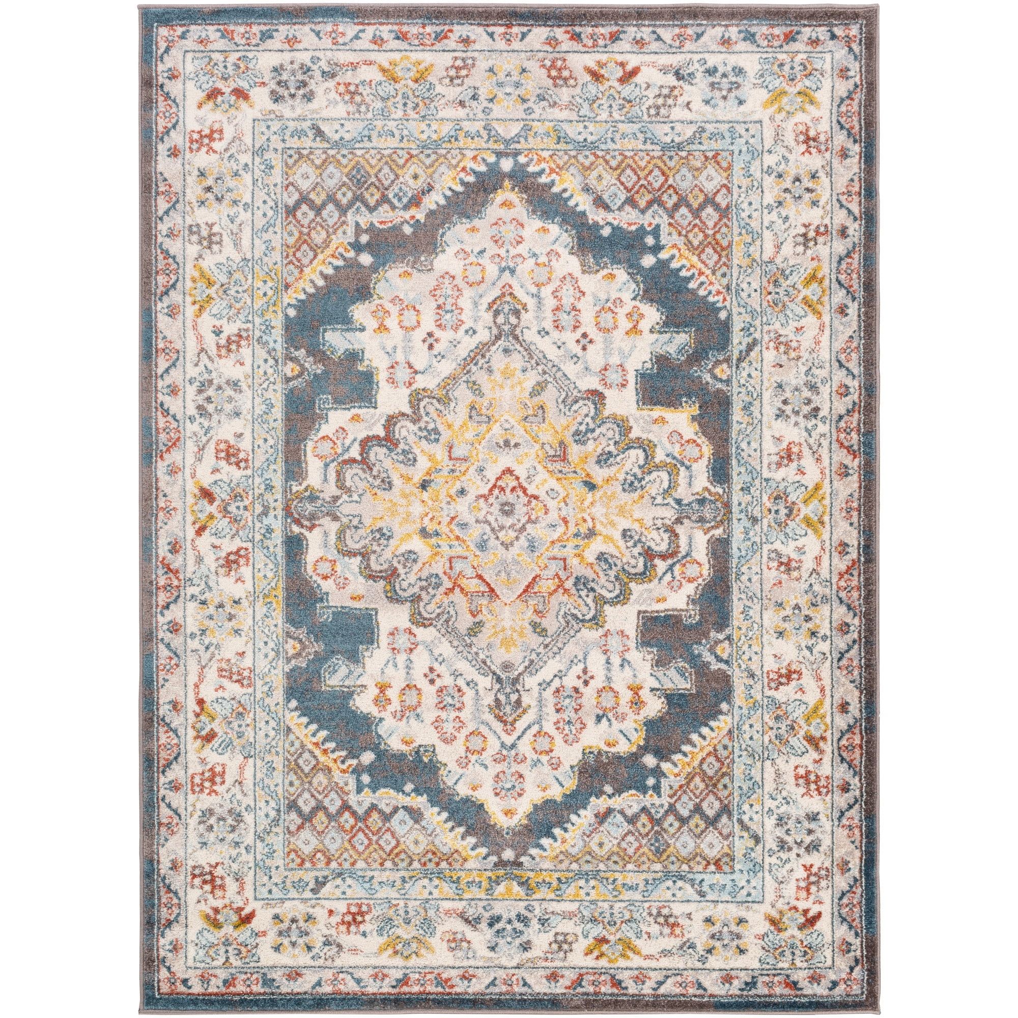 Teal Medallion Power-Loomed Area Rug, 5'3" x 7'3"