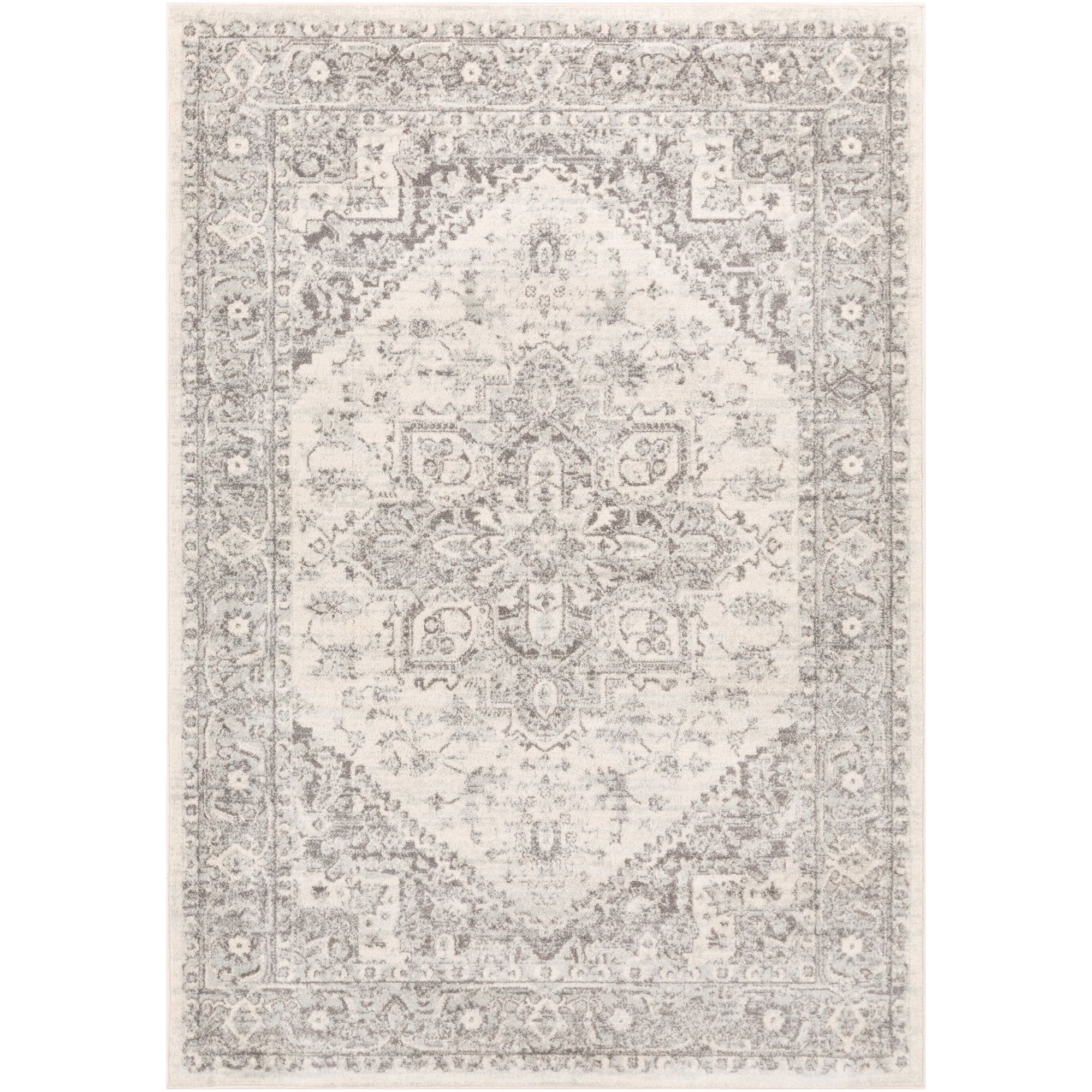 Gray Synthetic 9' x 12' Stain-Resistant Rectangular Area Rug