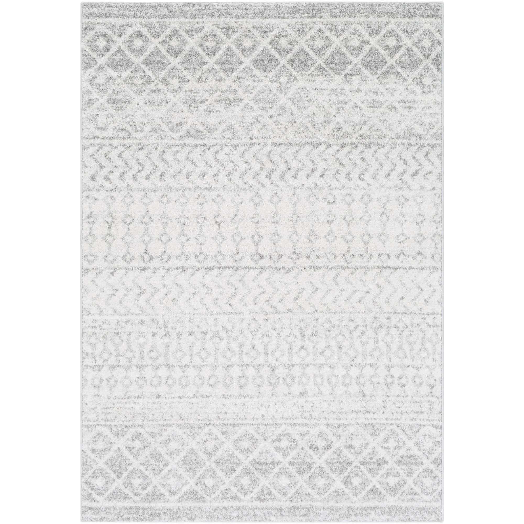 Gray and White Boho Moroccan Area Rug, 5'3" x 7'6"