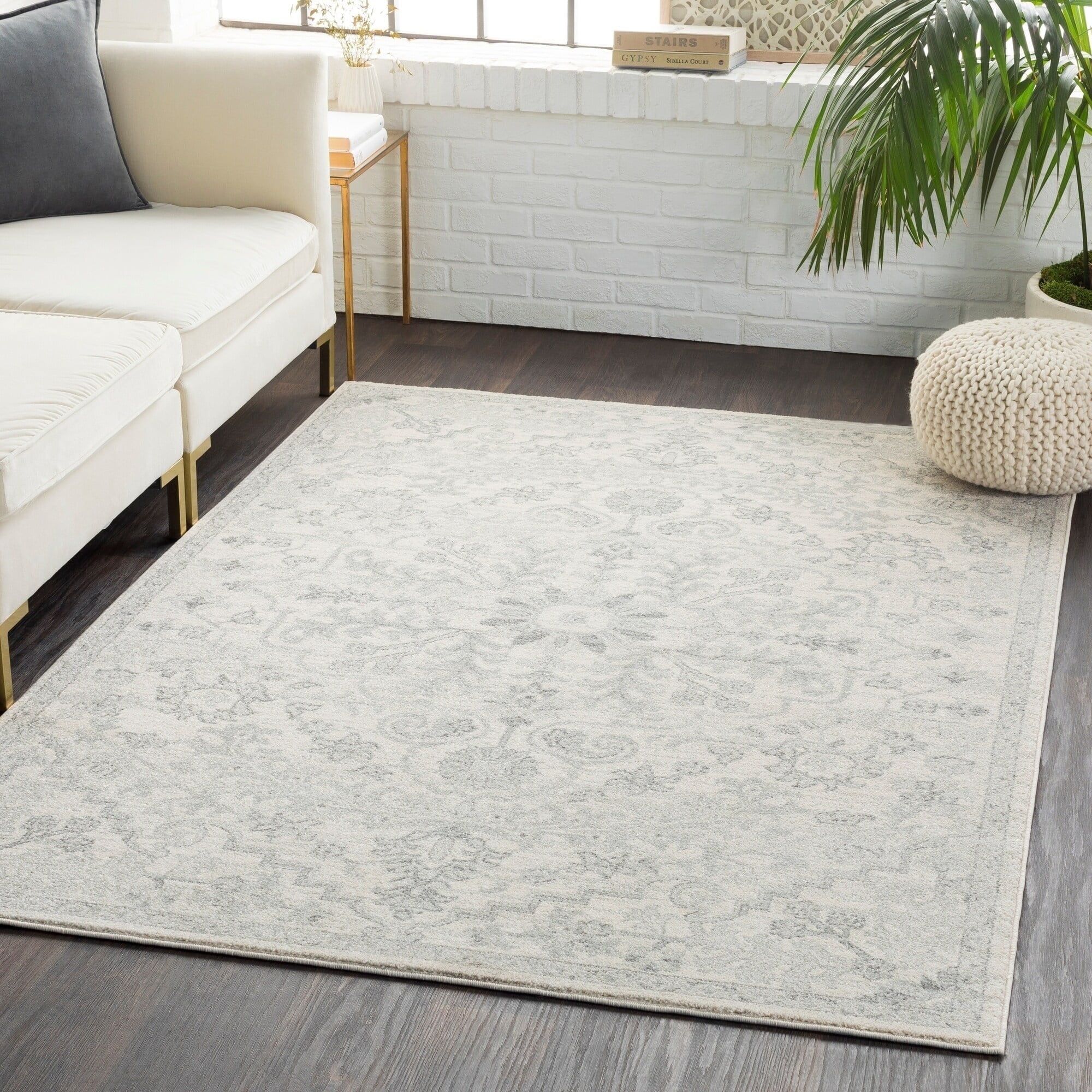 Light Gray Oval Synthetic Easy Care Area Rug