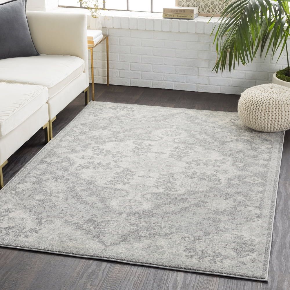 Gray Synthetic Vintage Medallion Area Rug 2' x 2'11"