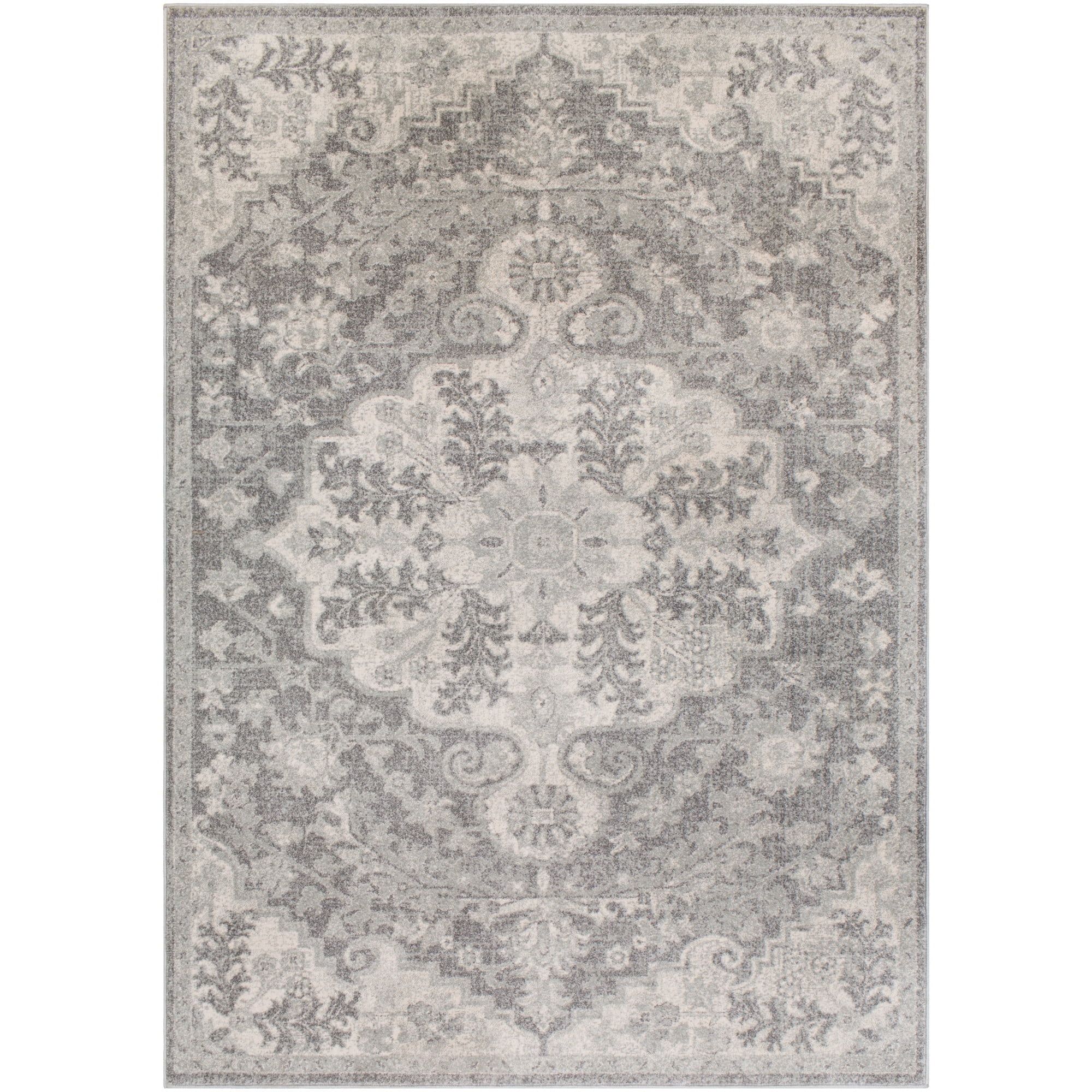 Gray Synthetic Vintage Medallion Area Rug 2' x 2'11"