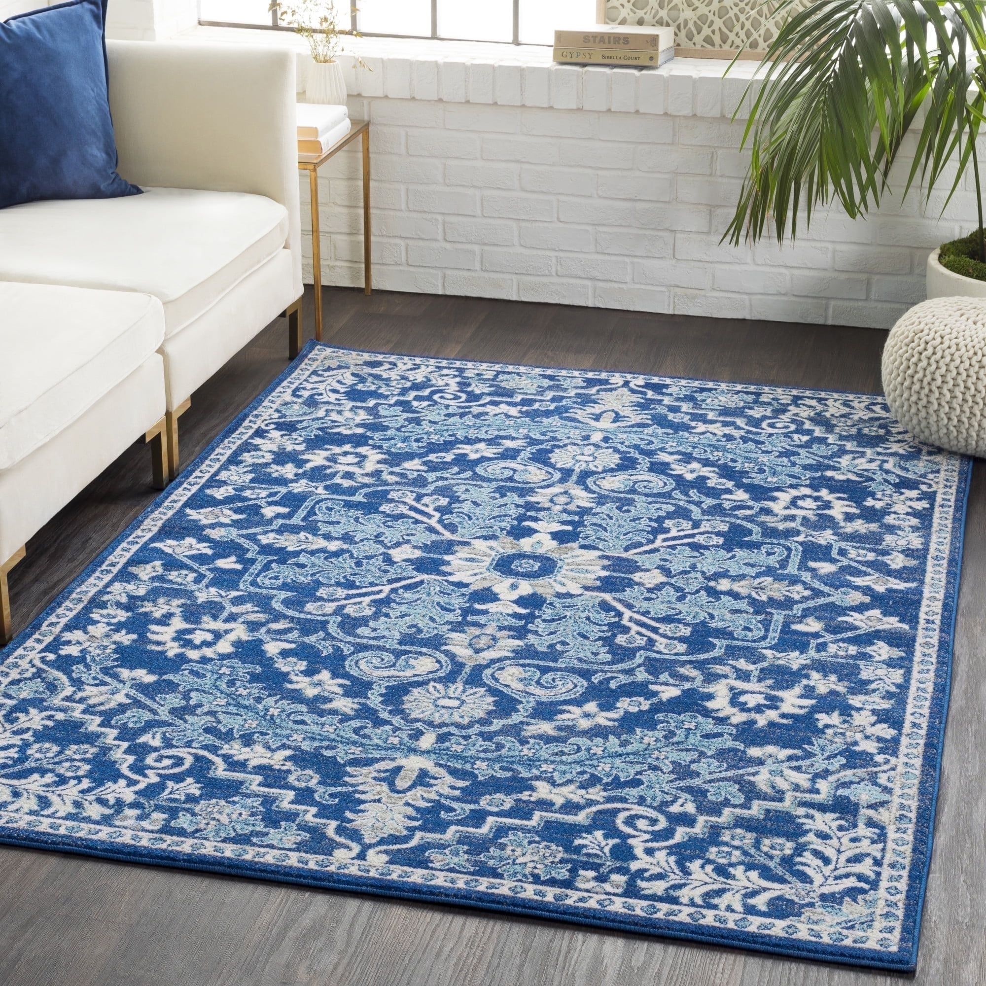 Oval Blue Synthetic Easy Care Stain-resistant Area Rug