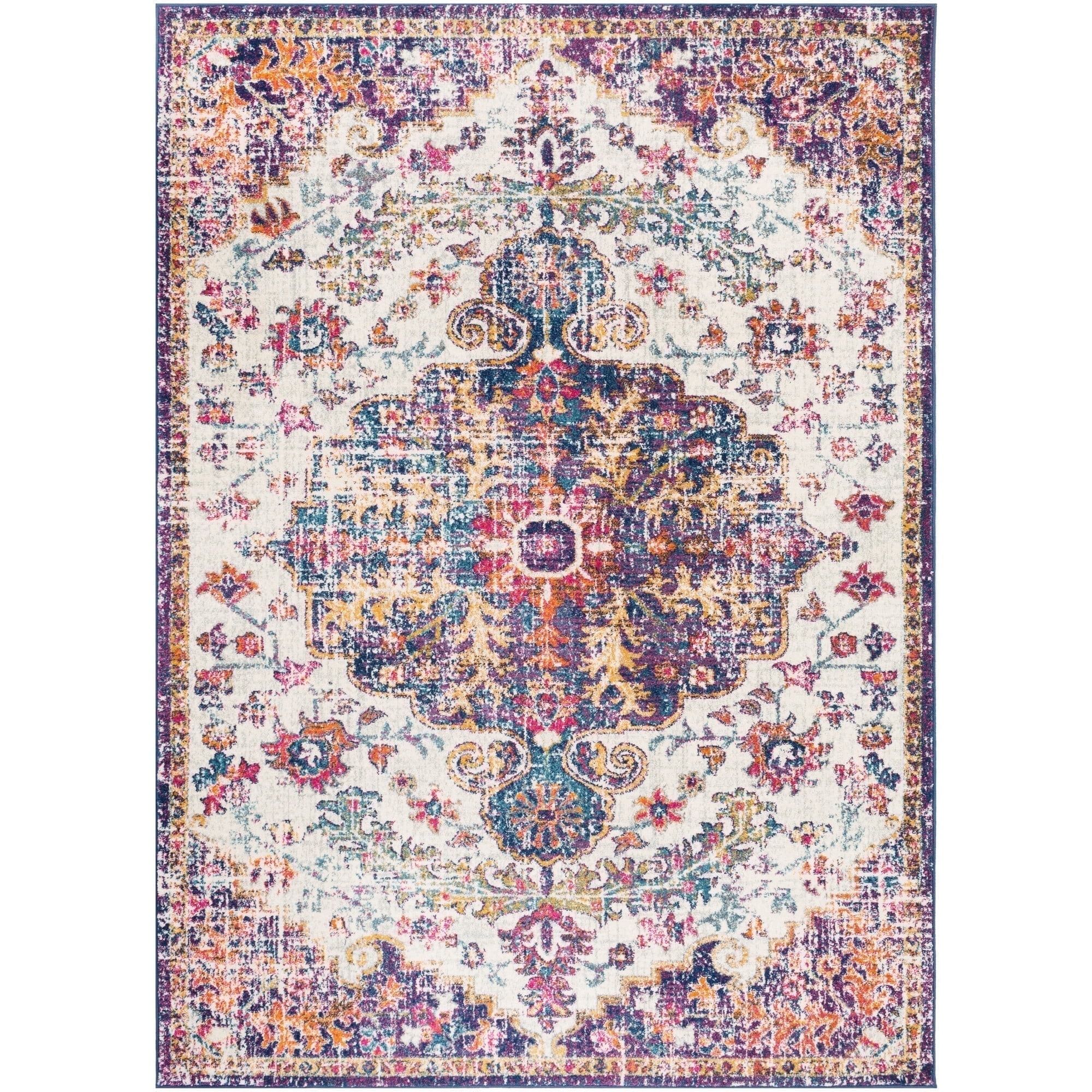 Harput Vintage Medallion Blue Synthetic Area Rug, 2' x 2'11"