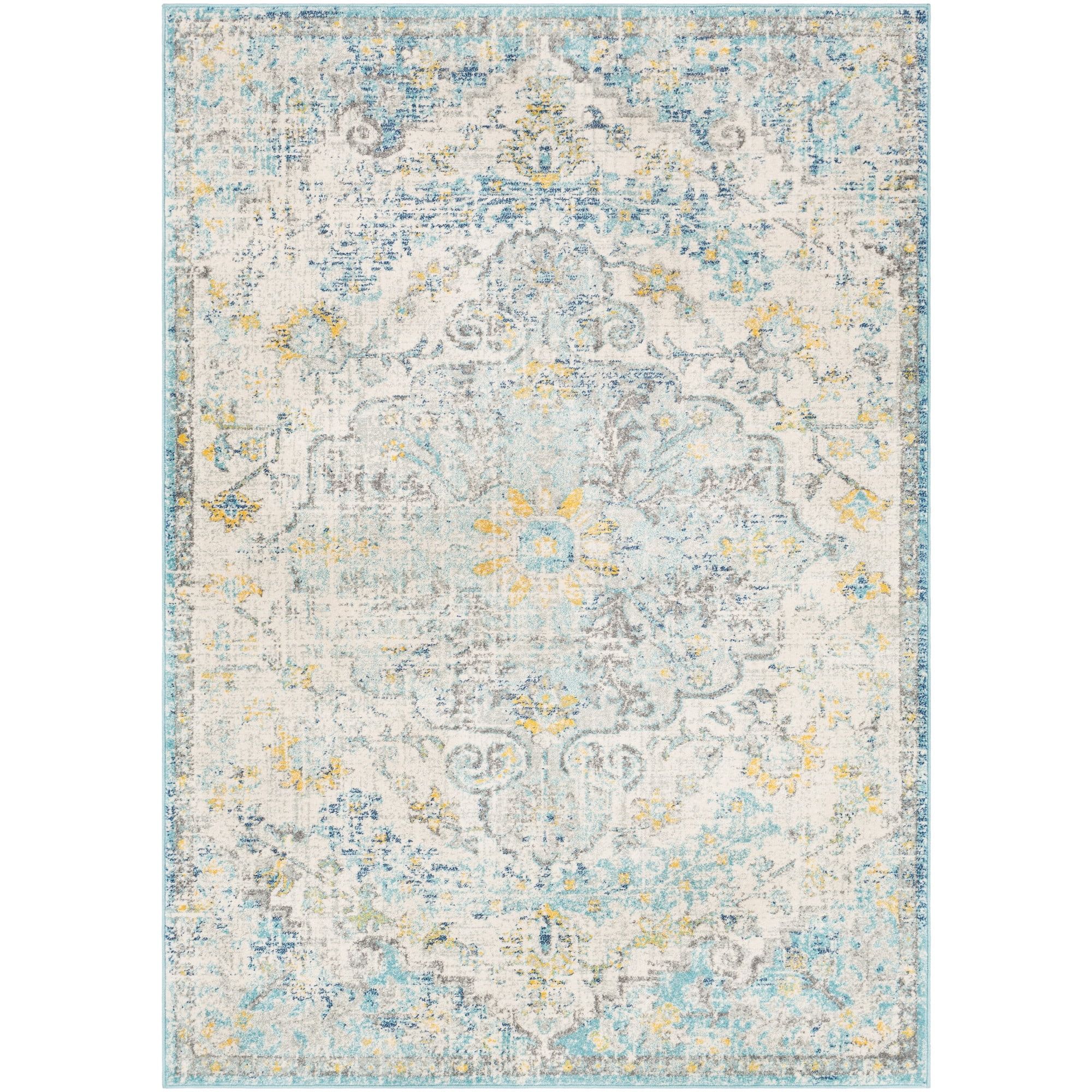 Bohemian Vintage Medallion Blue Synthetic 5'3" x 7'3" Area Rug