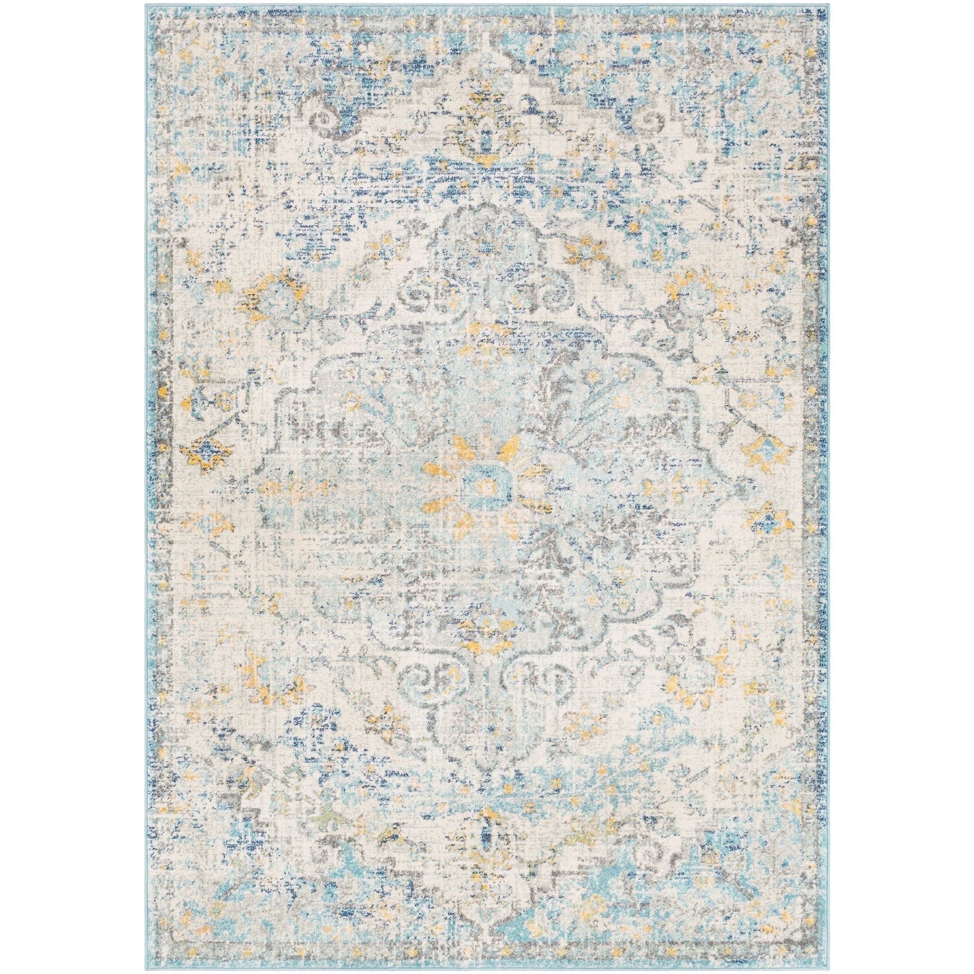 Bohemian Vintage Medallion Blue Synthetic 5'3" x 7'3" Area Rug