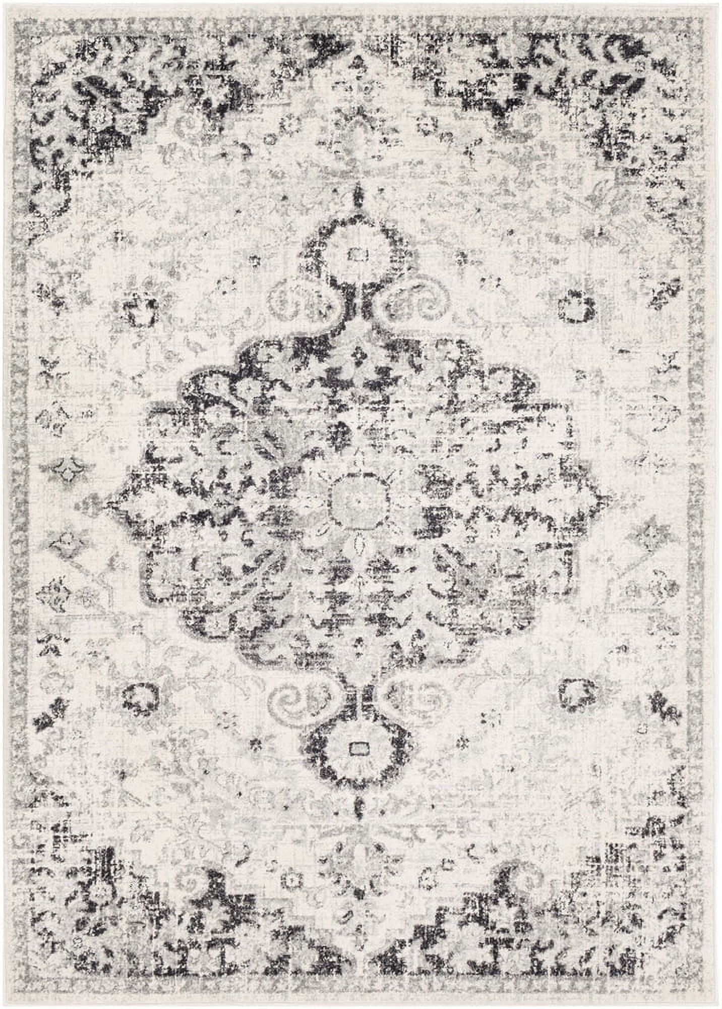 Gray Rectangular Synthetic Medallion Area Rug, 7'10" x 10'2"