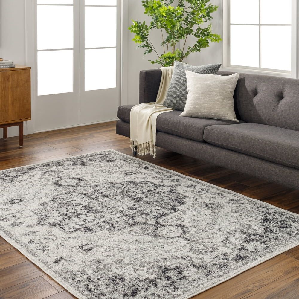 Gray Rectangular Synthetic Medallion Area Rug, 7'10" x 10'2"