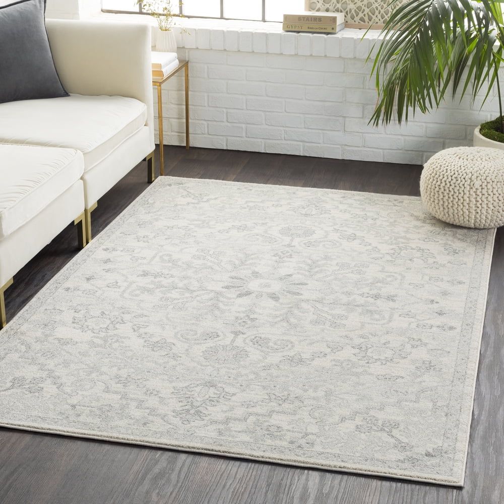 Light Gray Rectangular Medallion Synthetic Area Rug, 4' x 6'