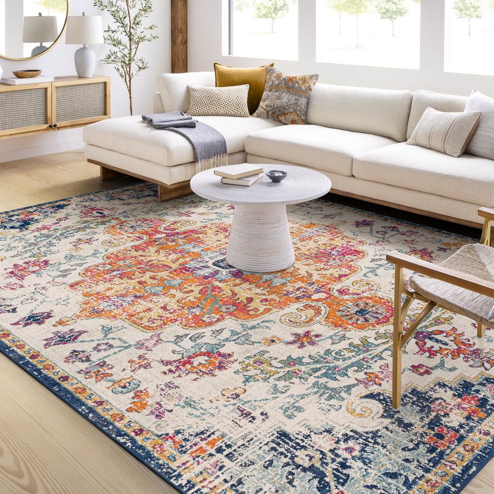 Large Multicolor Synthetic Rectangular Area Rug
