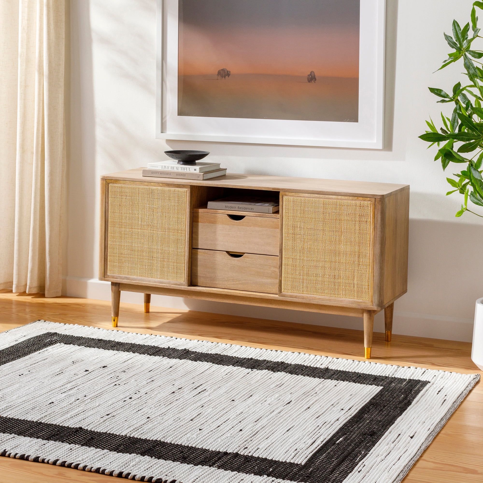 Handmade Black Cotton Rectangular 6' x 9' Stain-Resistant Rug