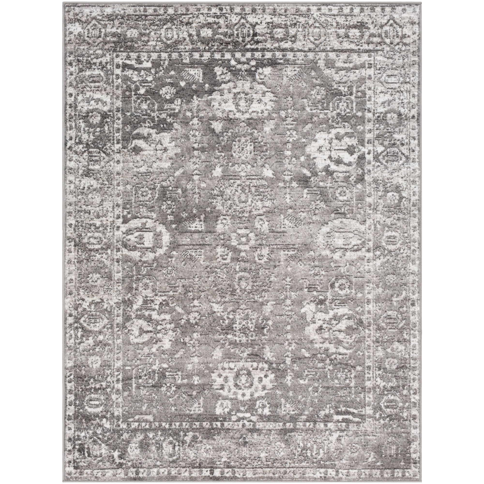 Gray Rectangular Handmade Synthetic Area Rug, 5' x 7'