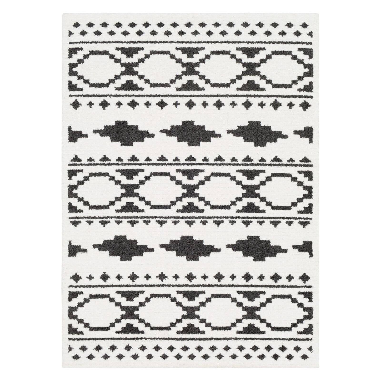 Elegant Moroccan Shag Runner Rug in Black and Charcoal, 2'7" x 7'3"