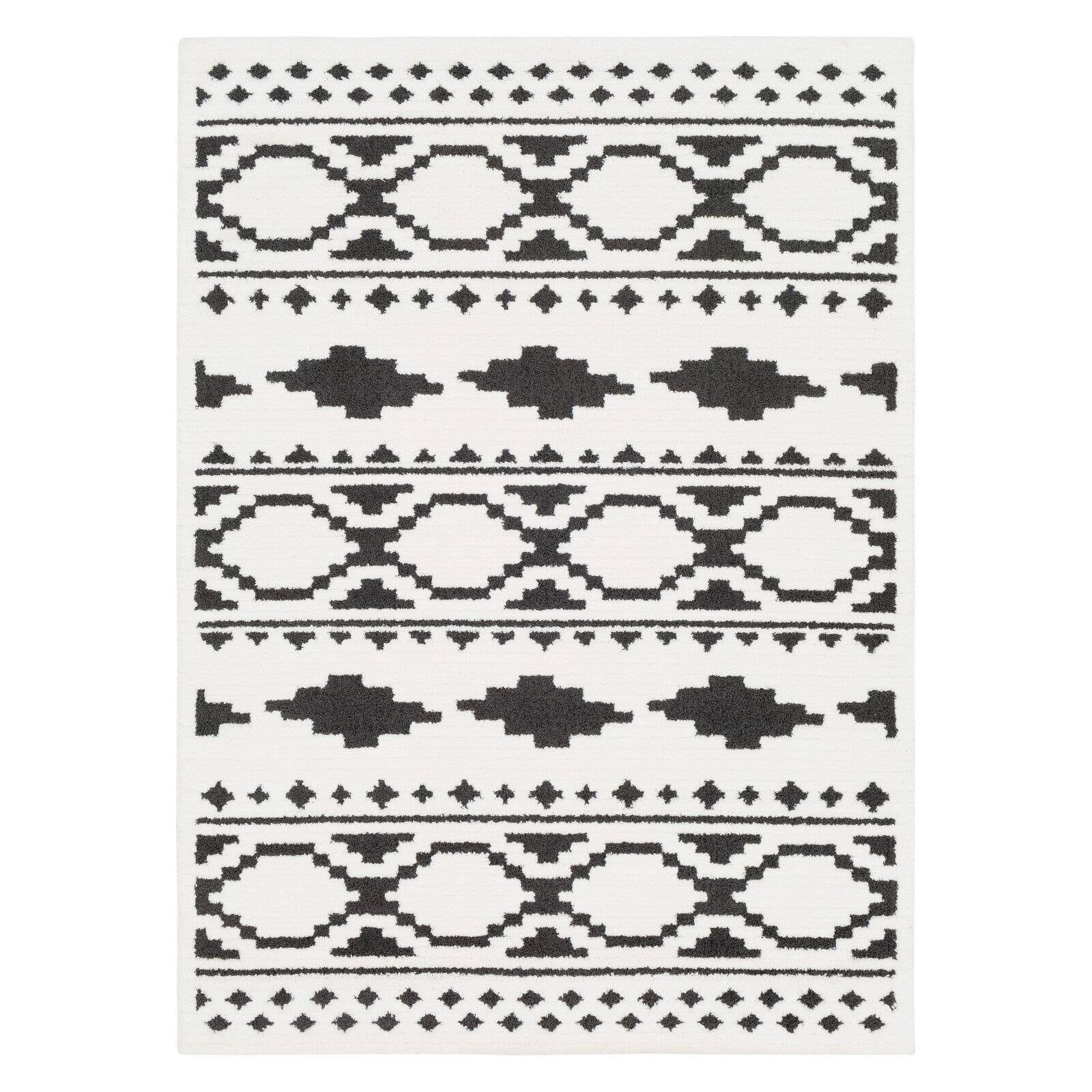 Elegant Moroccan Shag Runner Rug in Black and Charcoal, 2'7" x 7'3"