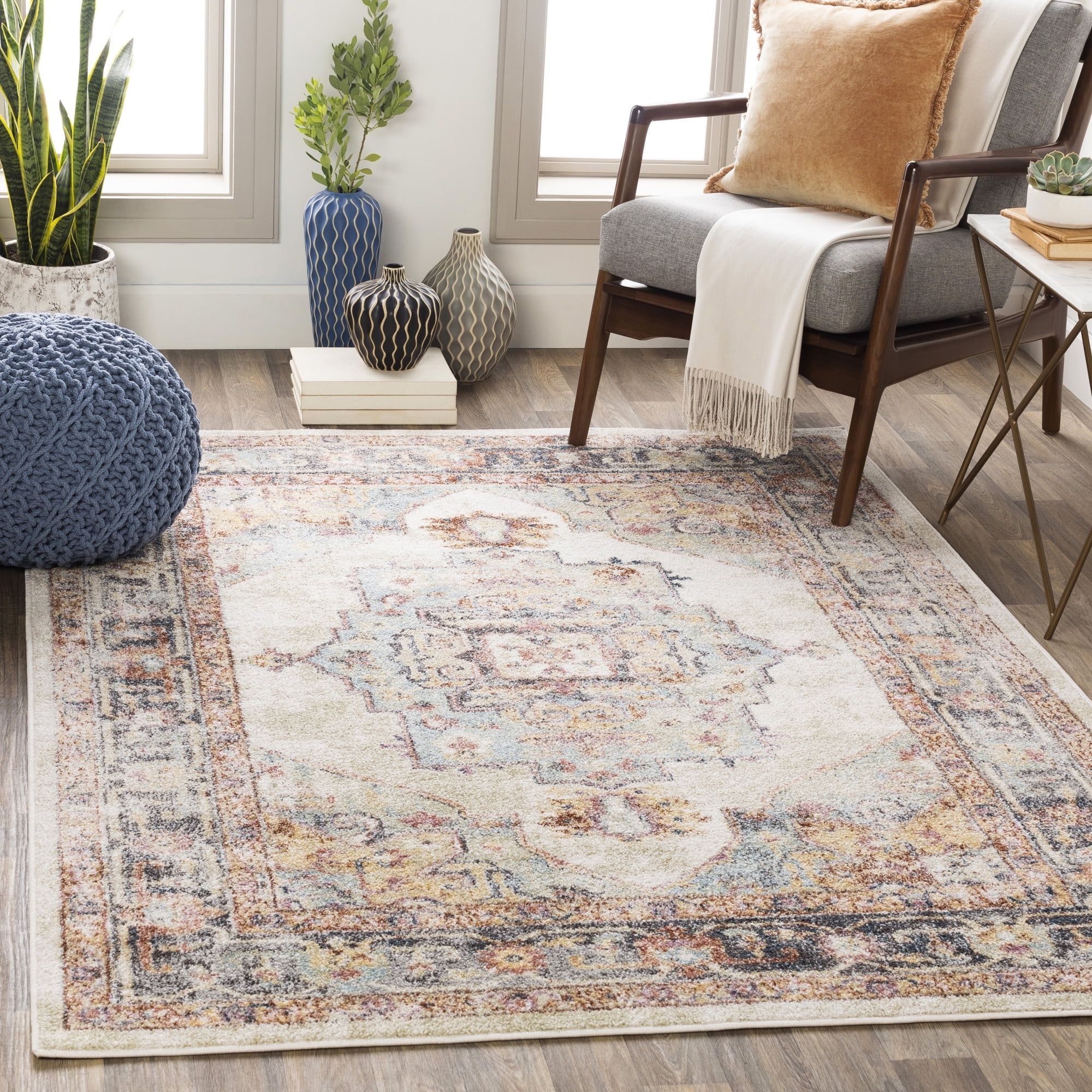 New Mexico Khaki Rectangular Medallion Area Rug, 5'3" x 7'3"