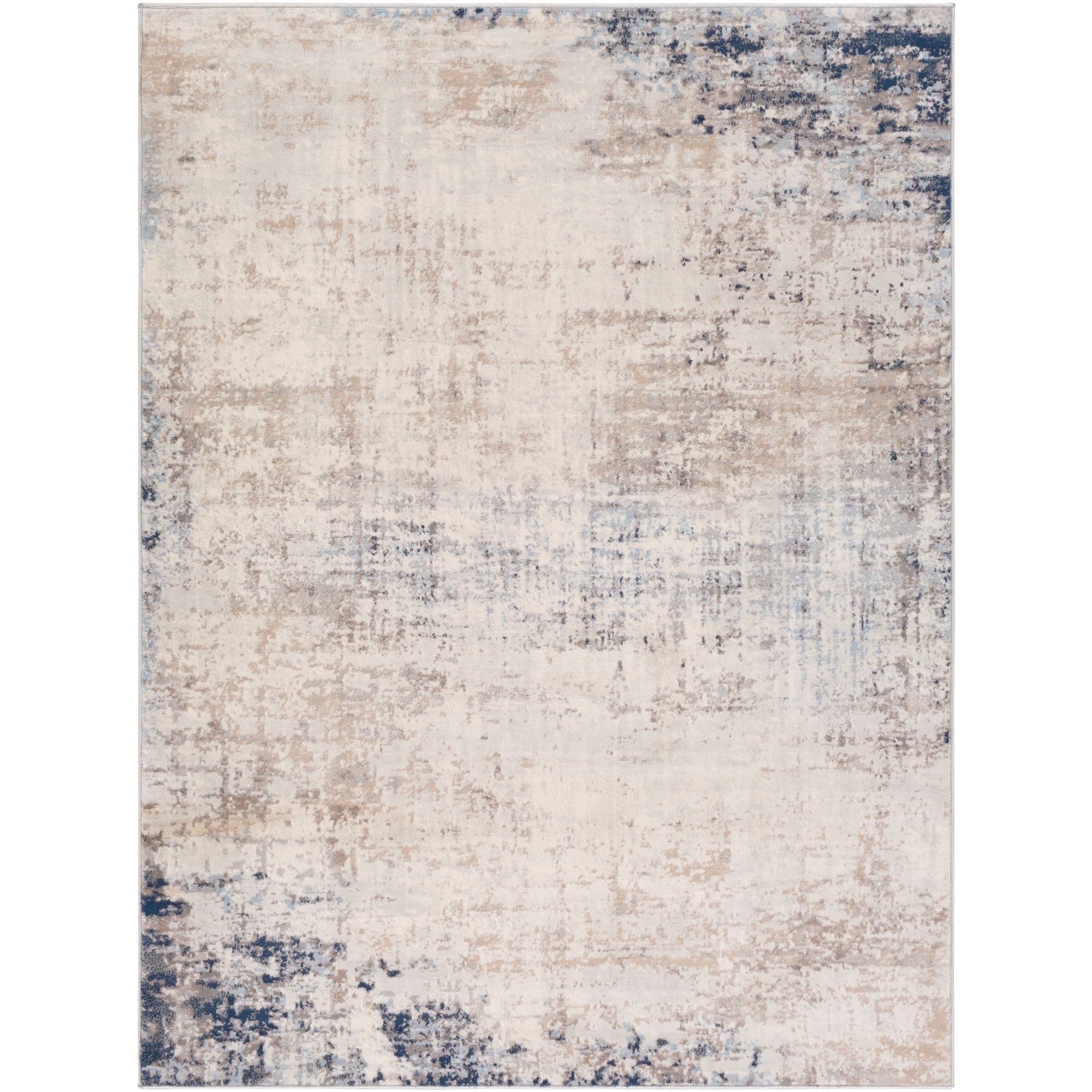 Taupe and Blue Modern Polypropylene Area Rug, 6'7" x 9'