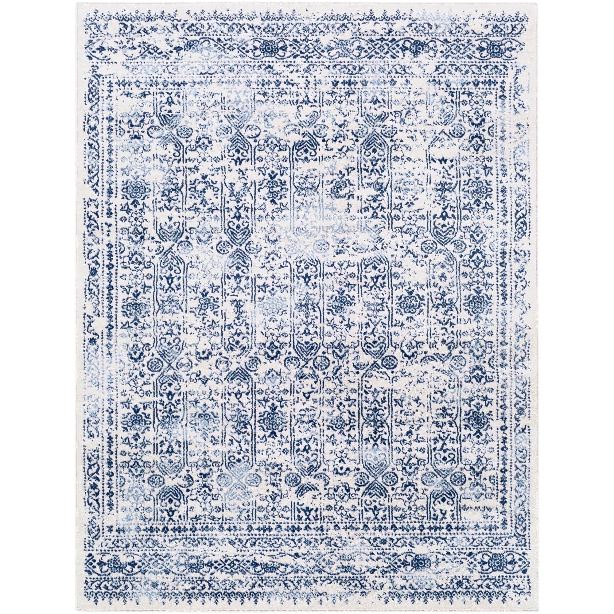 Roma Blue and White Synthetic Flat Woven Area Rug