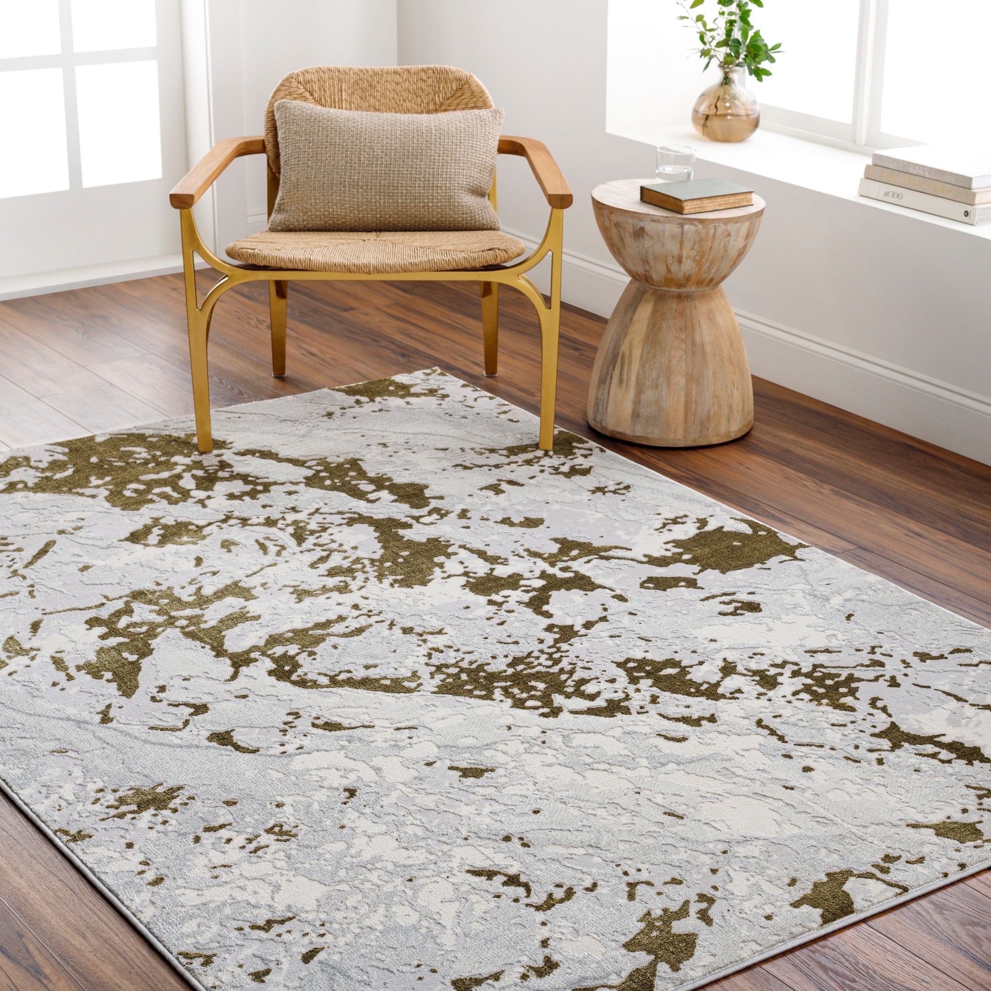 Gray and Beige Abstract Rectangular Area Rug, 5'3" x 7'