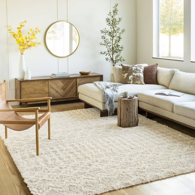 Beige Moroccan Shag Area Rug, 8'10" x 12', Polypropylene