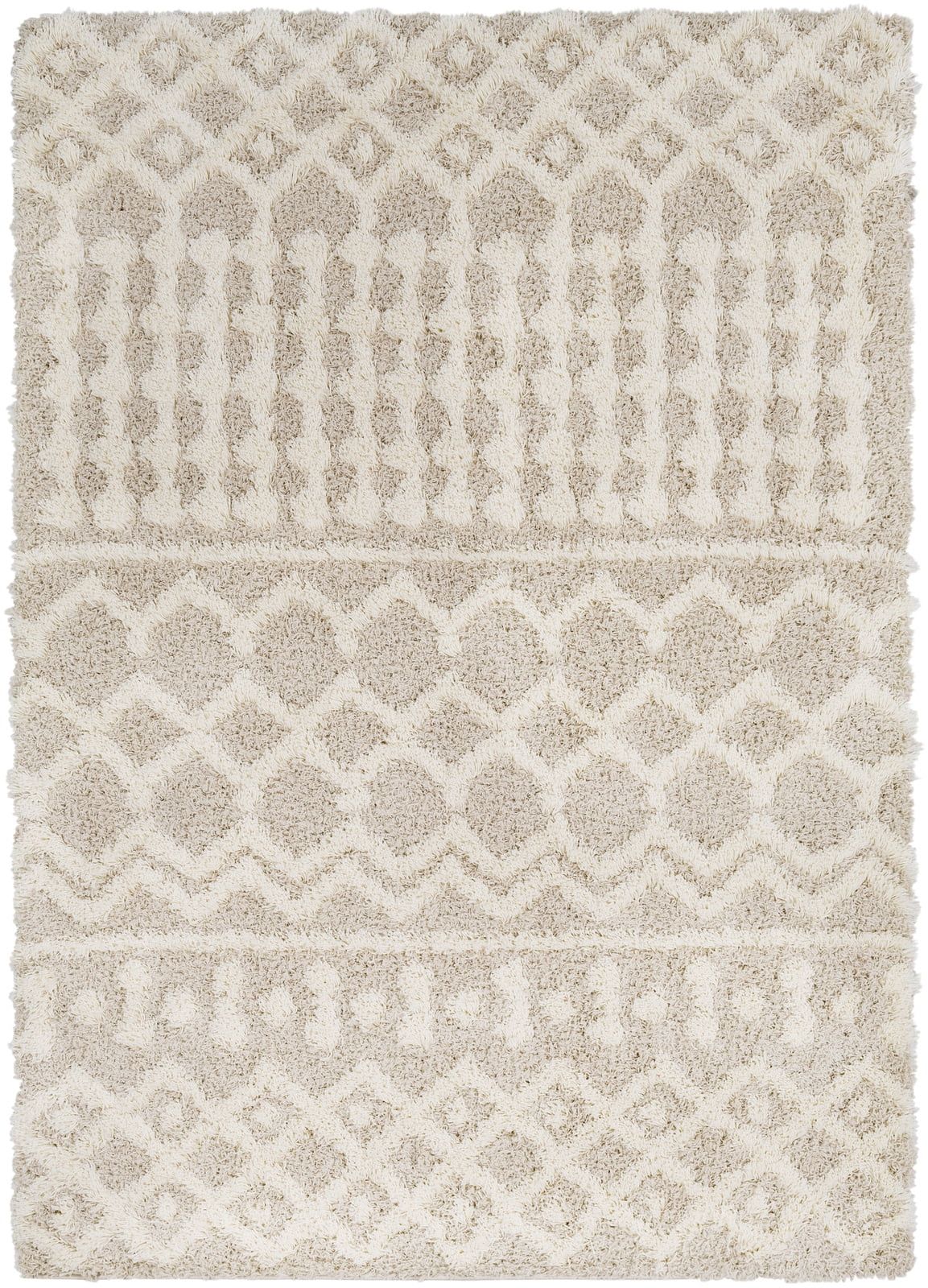 Beige Moroccan Shag Area Rug, 6'7" x 9'6", Synthetic