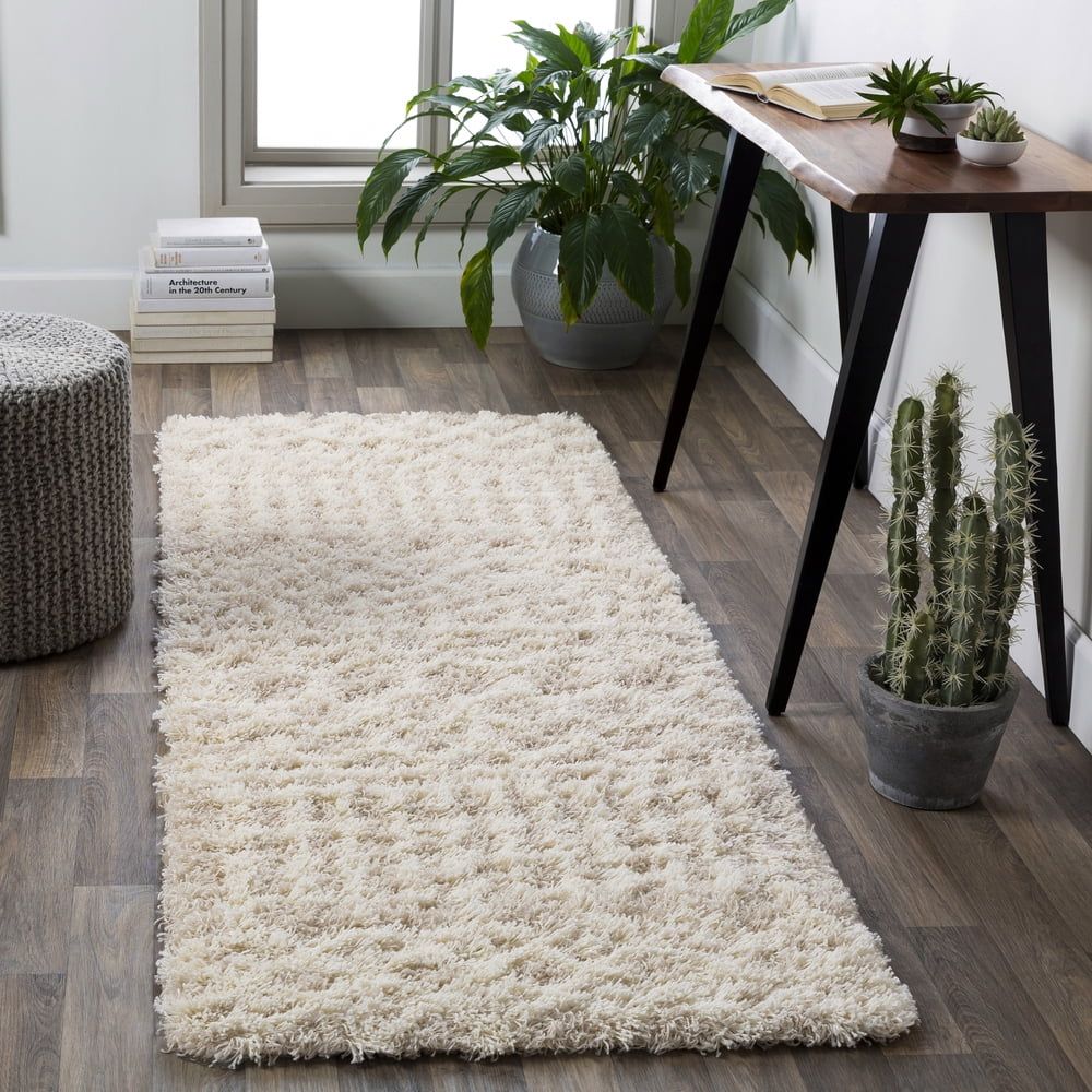 Beige Moroccan Shag Runner Rug, 2'7" x 7'3", Synthetic