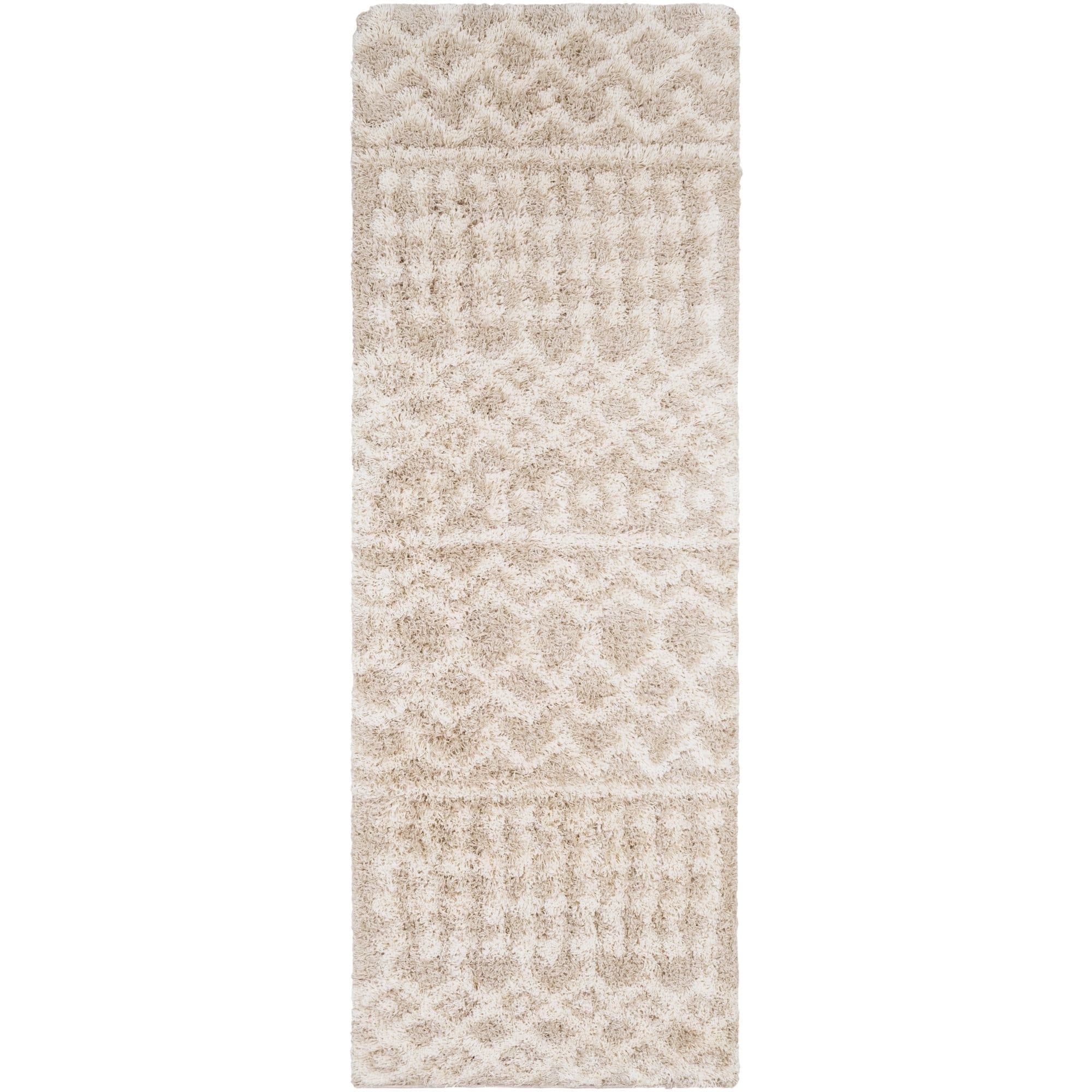 Beige Moroccan Shag Runner Rug, 2'7" x 7'3", Synthetic