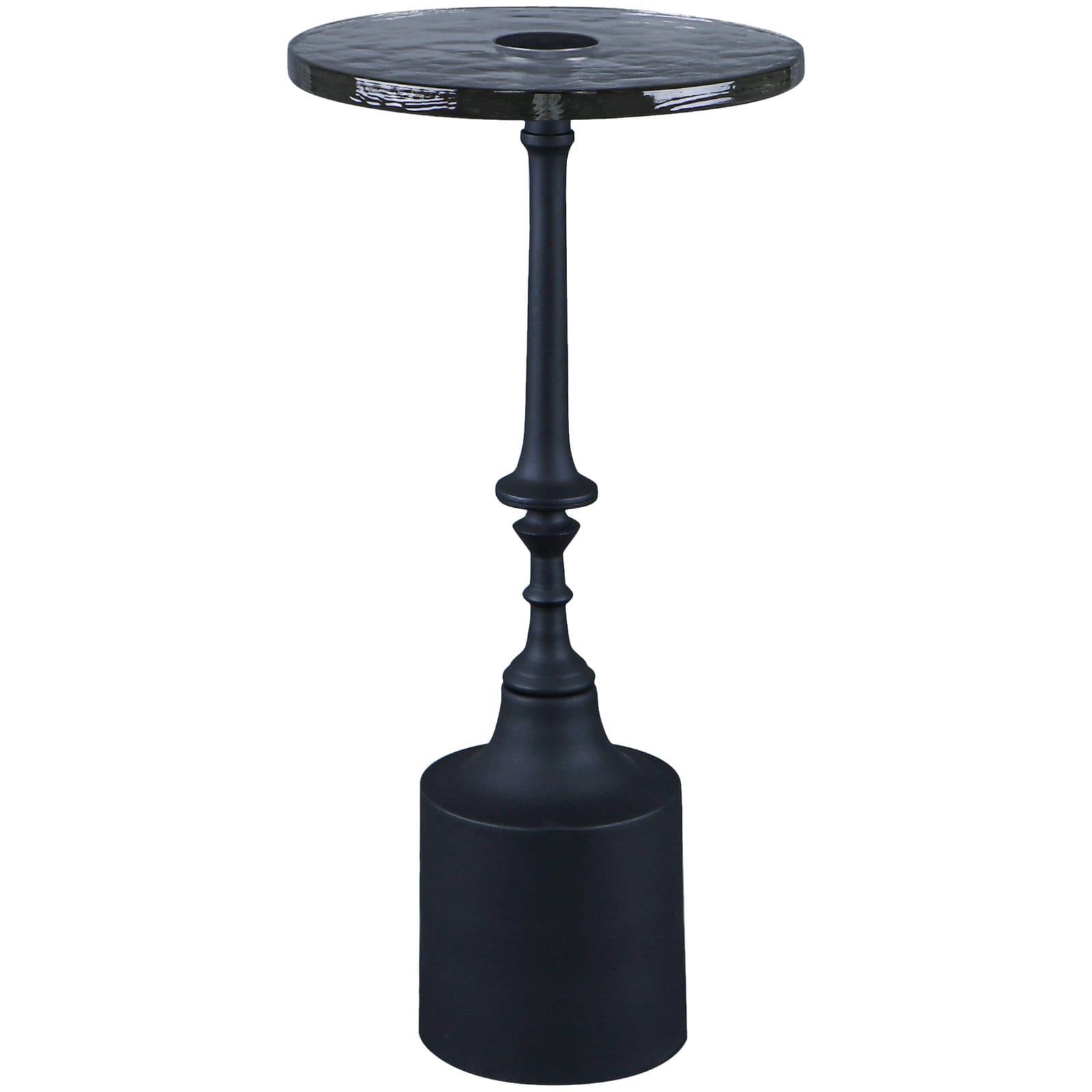 Black Glass and Metal Modern Minimalist End Table, 24"H