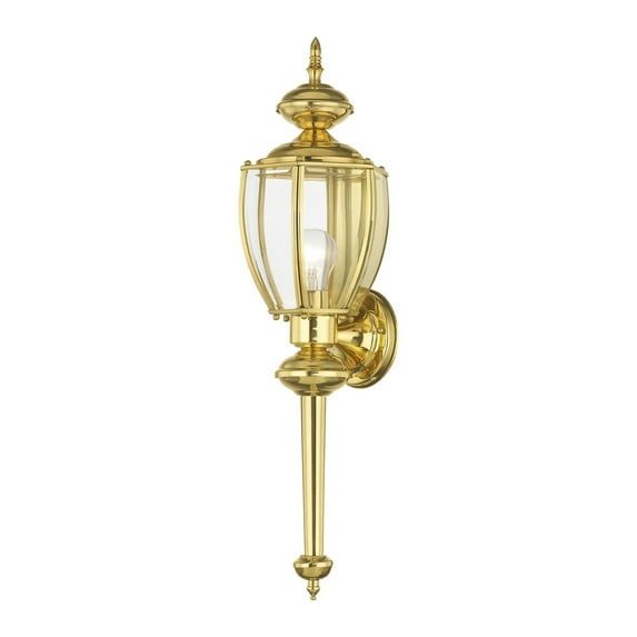 Elegant Polished Brass Outdoor Wall Lantern with Clear Beveled Glass