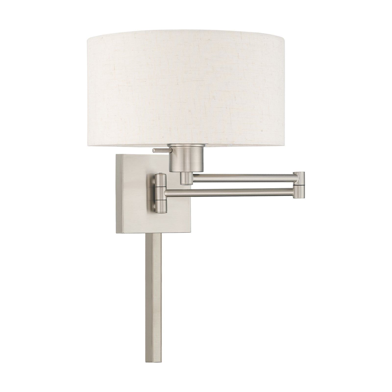 Elegant Brushed Nickel Swing Arm Wall Lamp with Oatmeal Fabric Shade