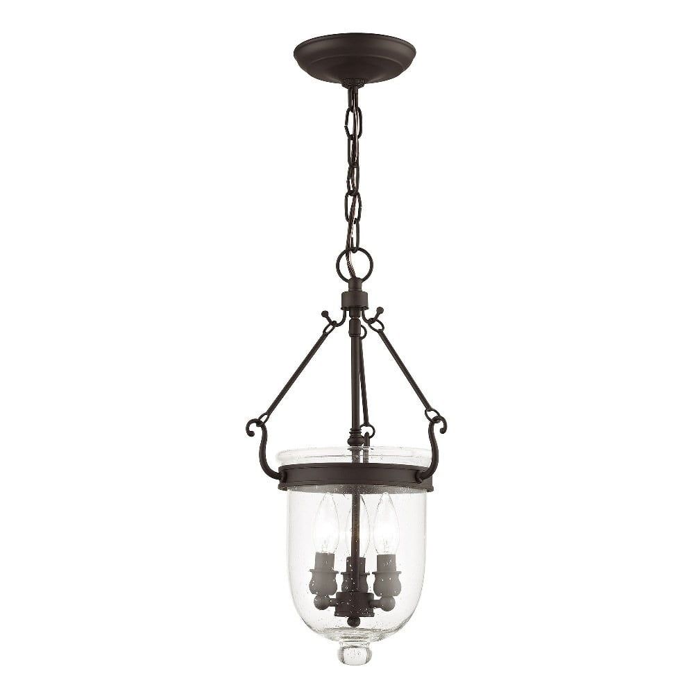 Bronze Seeded Glass 3-Light Indoor/Outdoor Bell Jar Lantern
