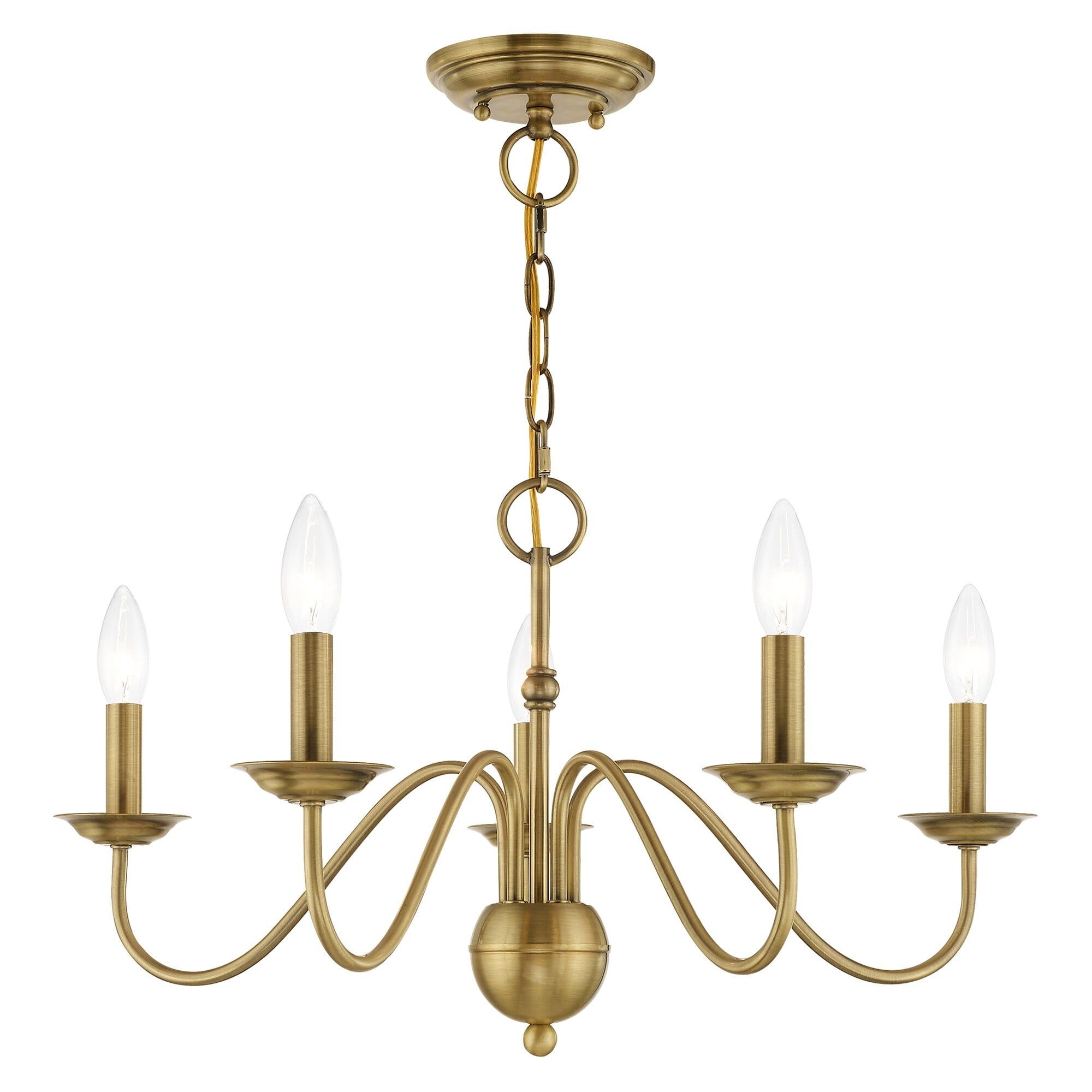 Elegant Antique Brass 5-Light Taper Candle Chandelier