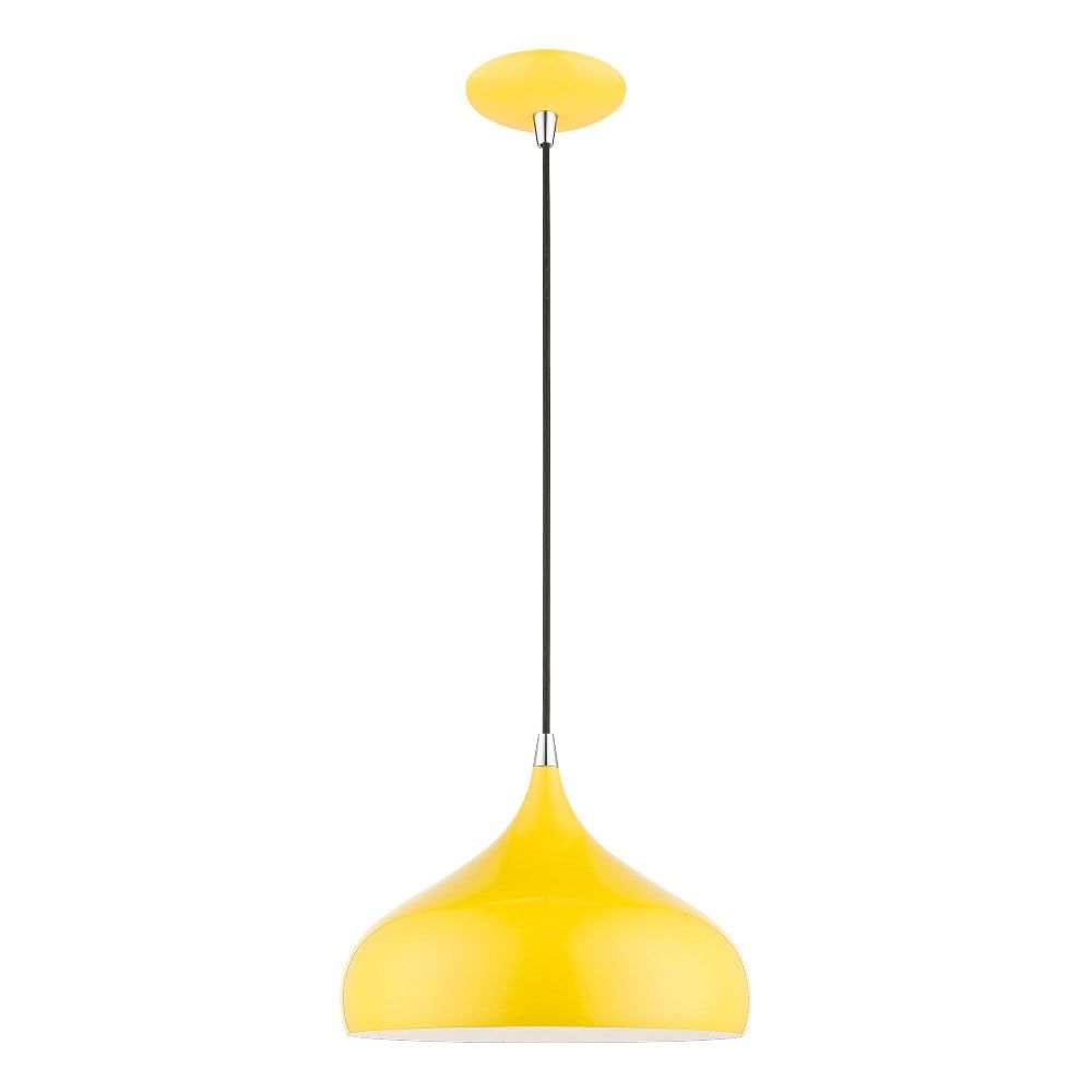 Amador Chic Modern 1-Light Pendant in Shiny Yellow and Polished Chrome